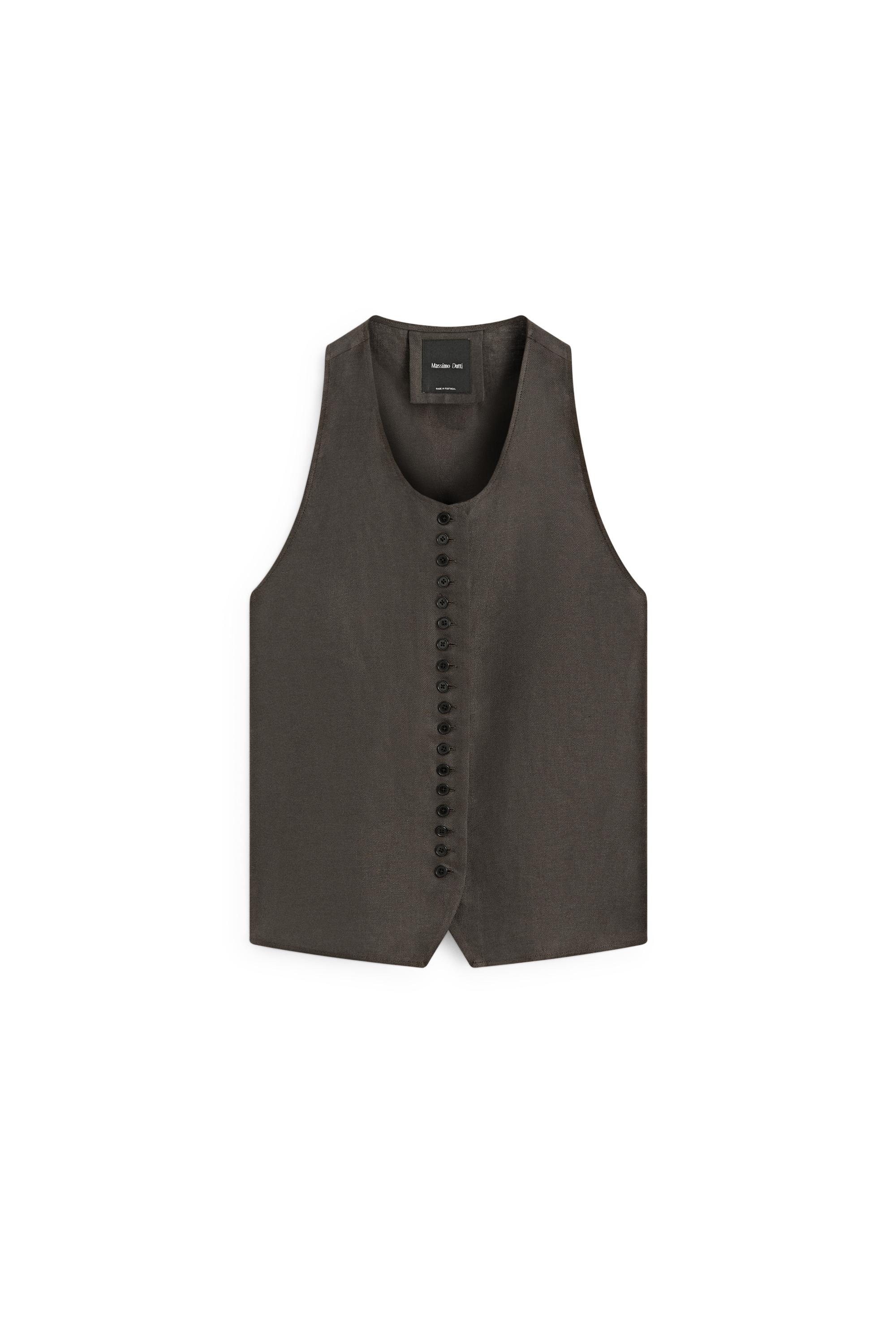 100% linen vest — BROWN MARL