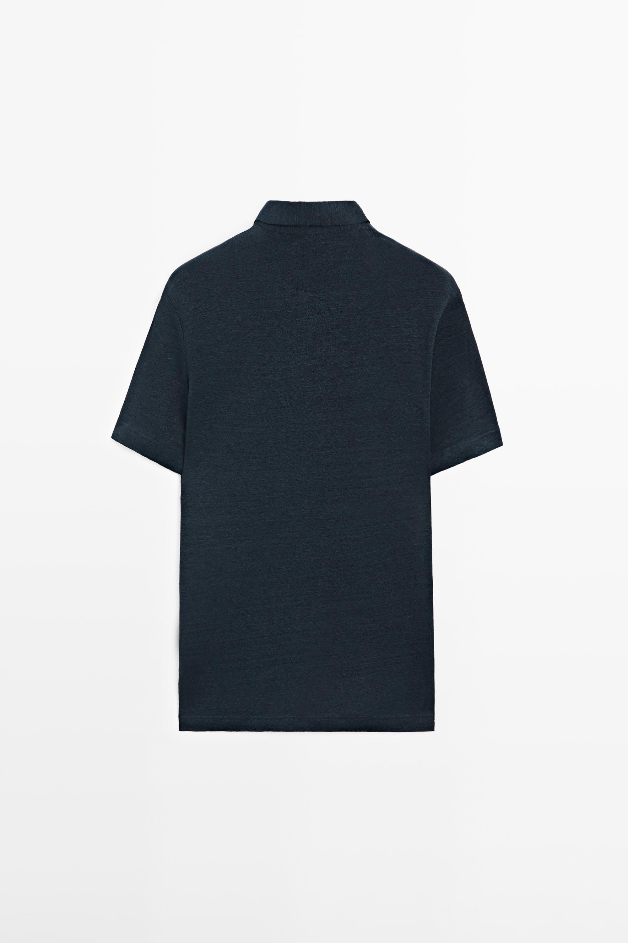 100% linen short sleeve polo shirt — NAVY BLUE
