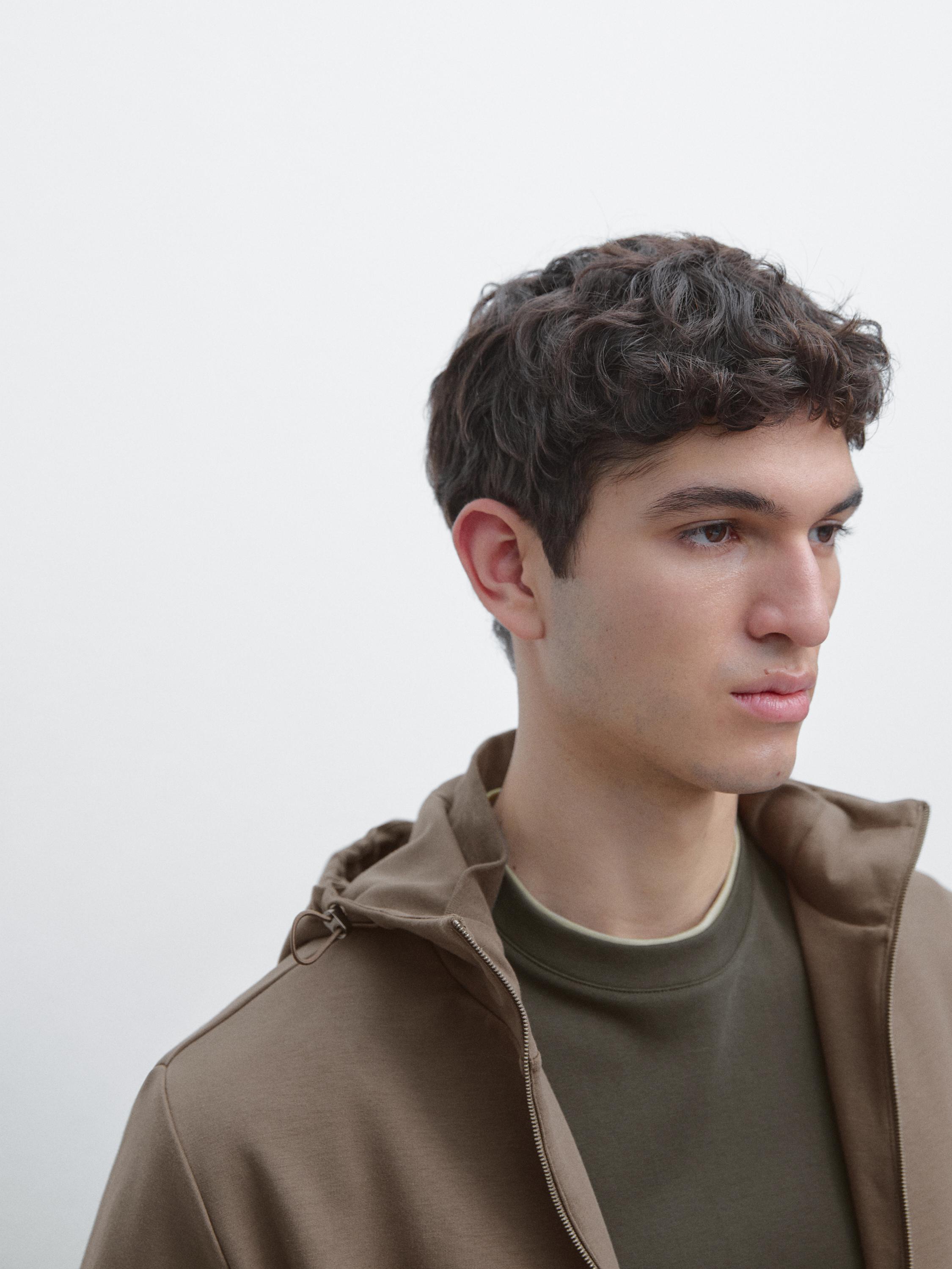 Cotton blend hooded jacket — KHAKI