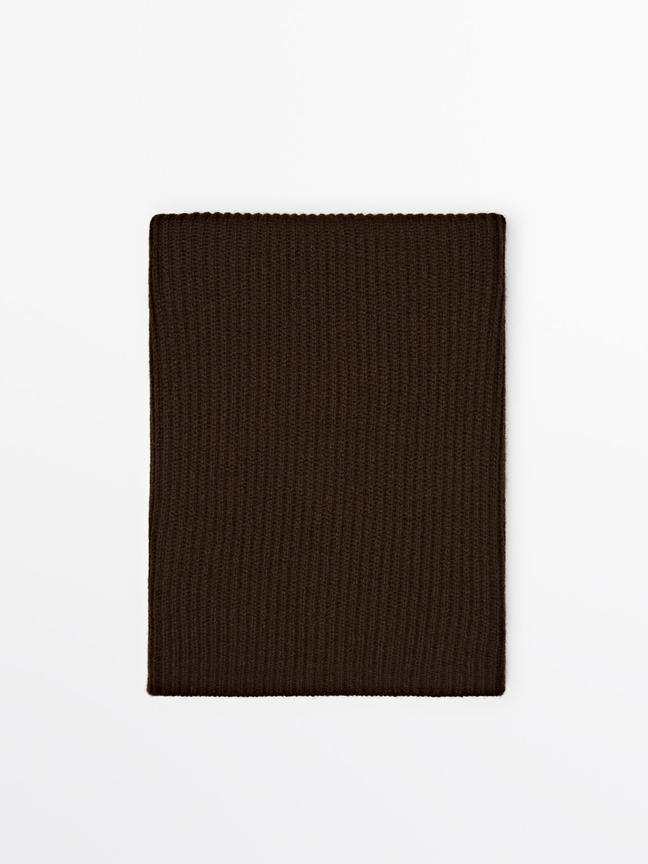 Massimo Dutti - Herre - Tørklæde I Ribstof Af 100 % Kashmir - Brun - 01