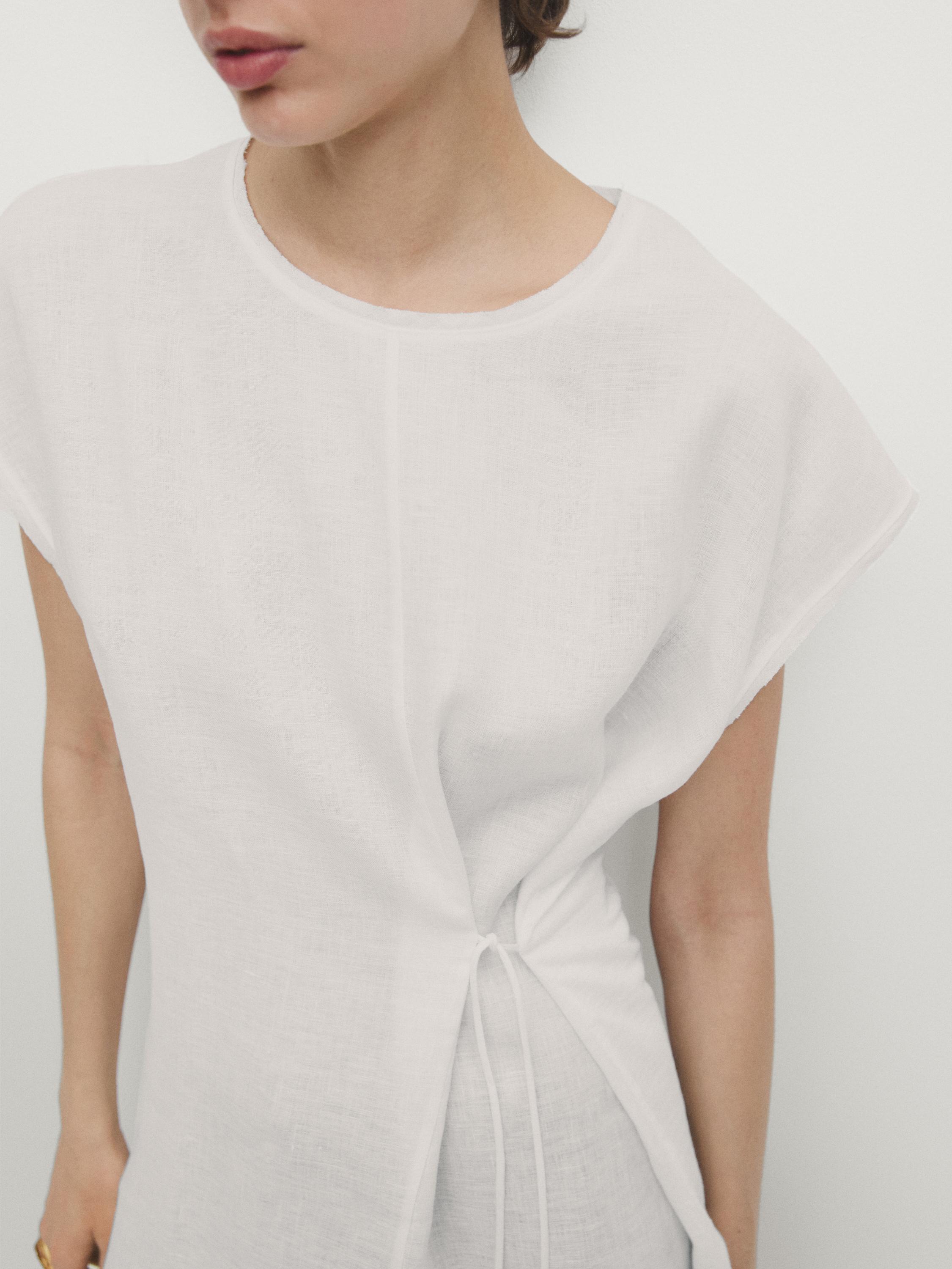 T-shirt à manches tombantes avec cordons 100&nbsp;% lin