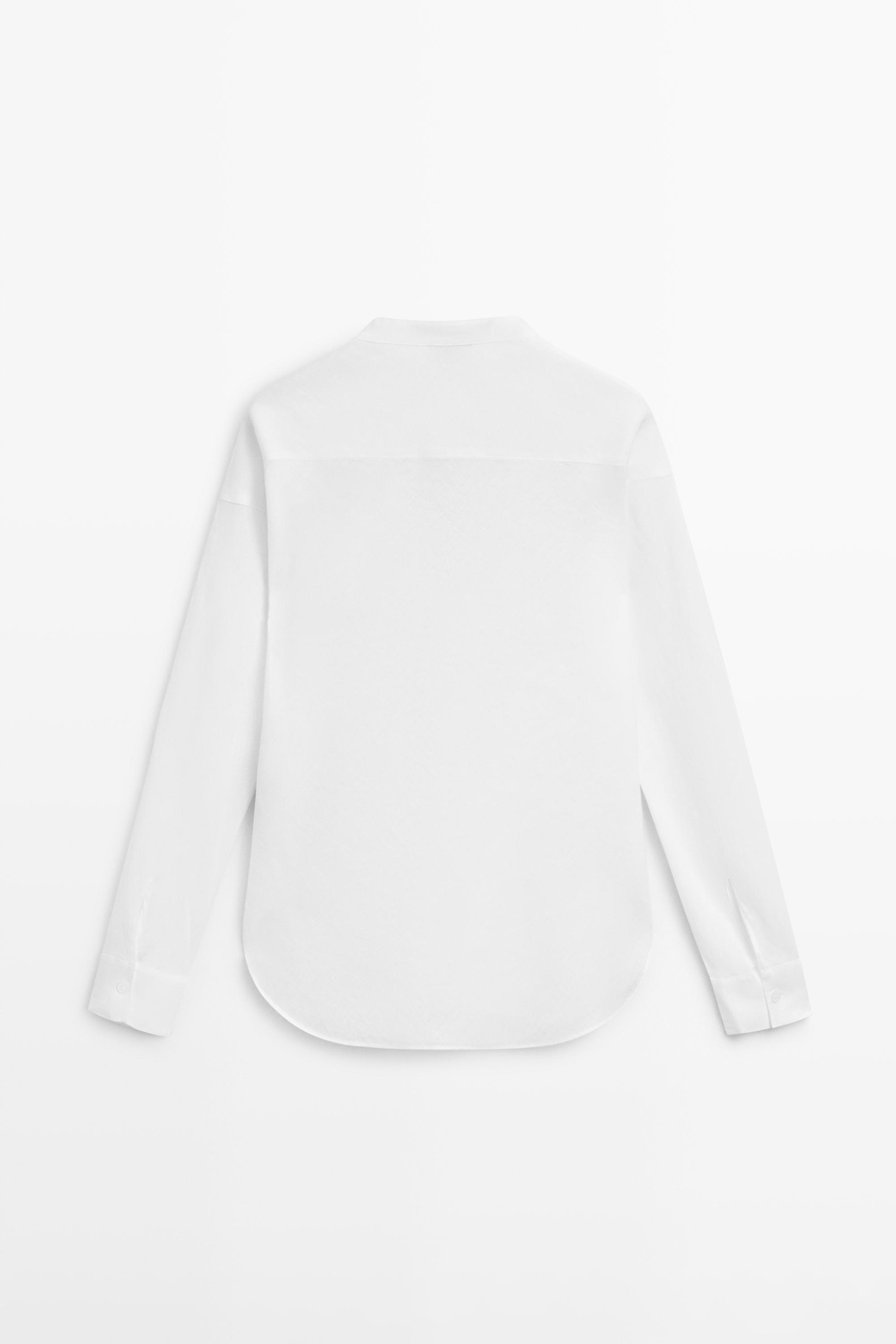 100% linen stand collar shirt — WHITE