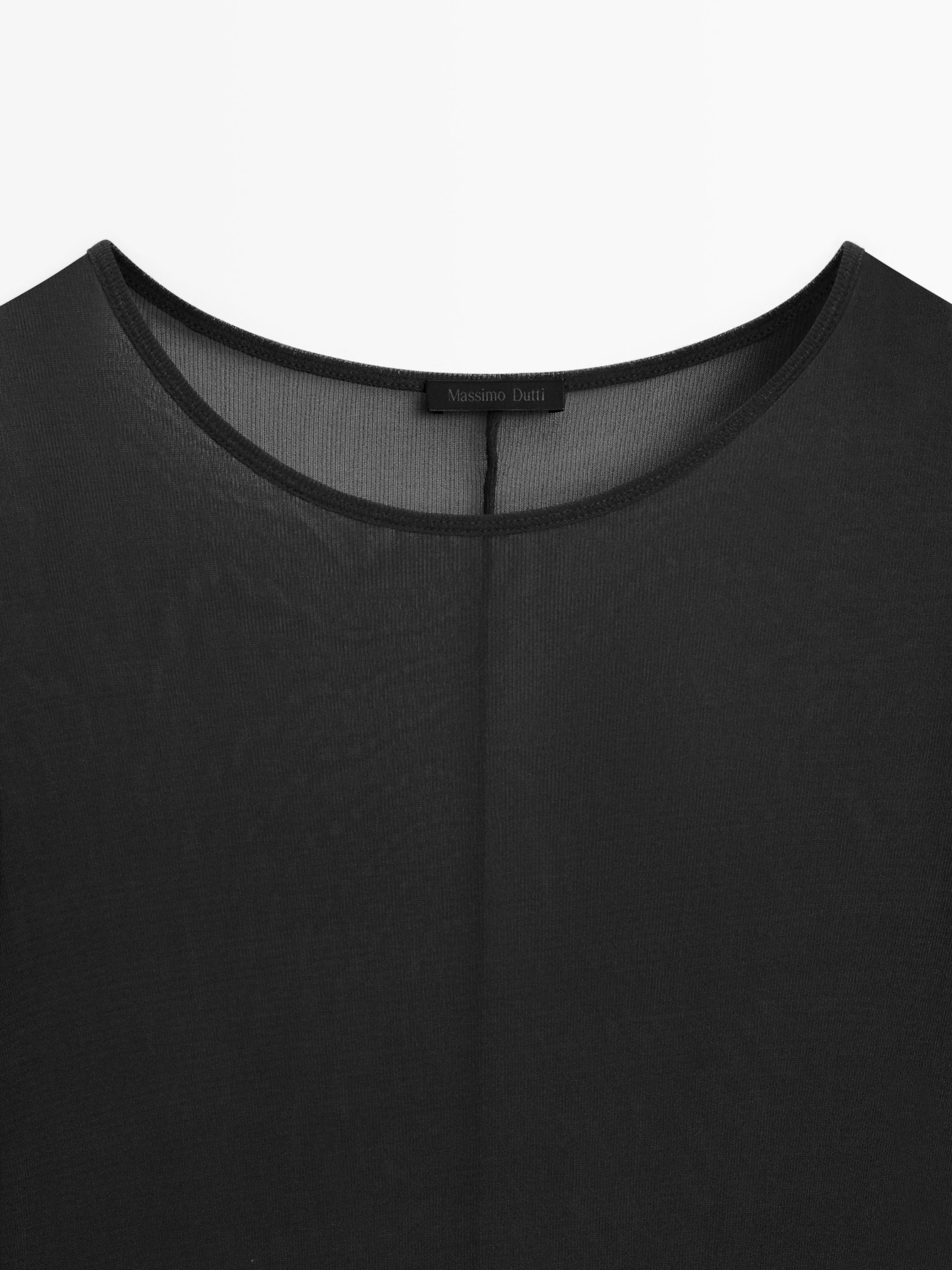 Long sleeve silk T-shirt — BLACK