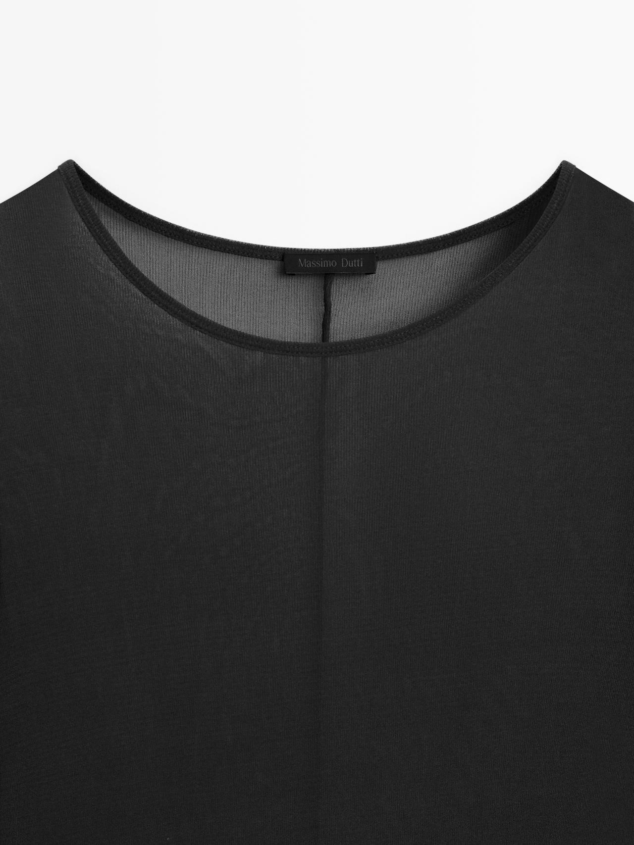 Long sleeve silk T-shirt — BLACK