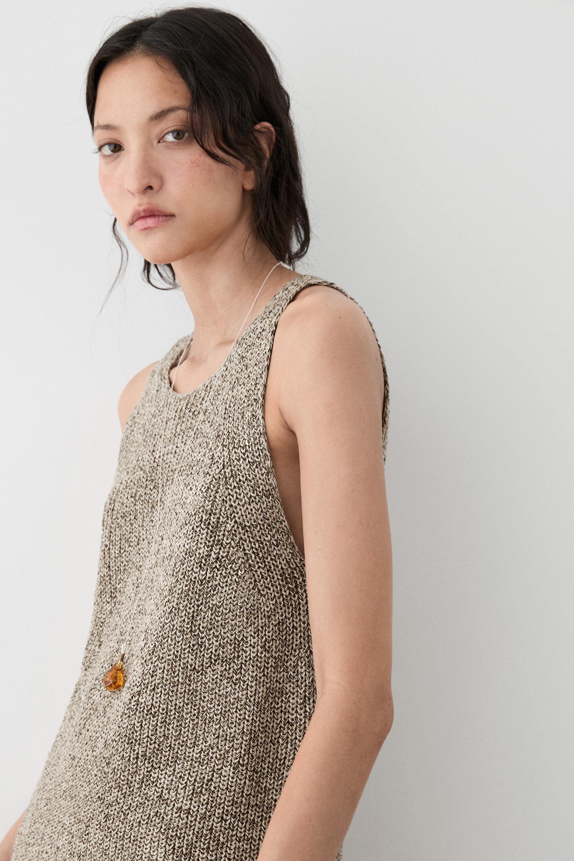 Asymmetric knit top — STONE