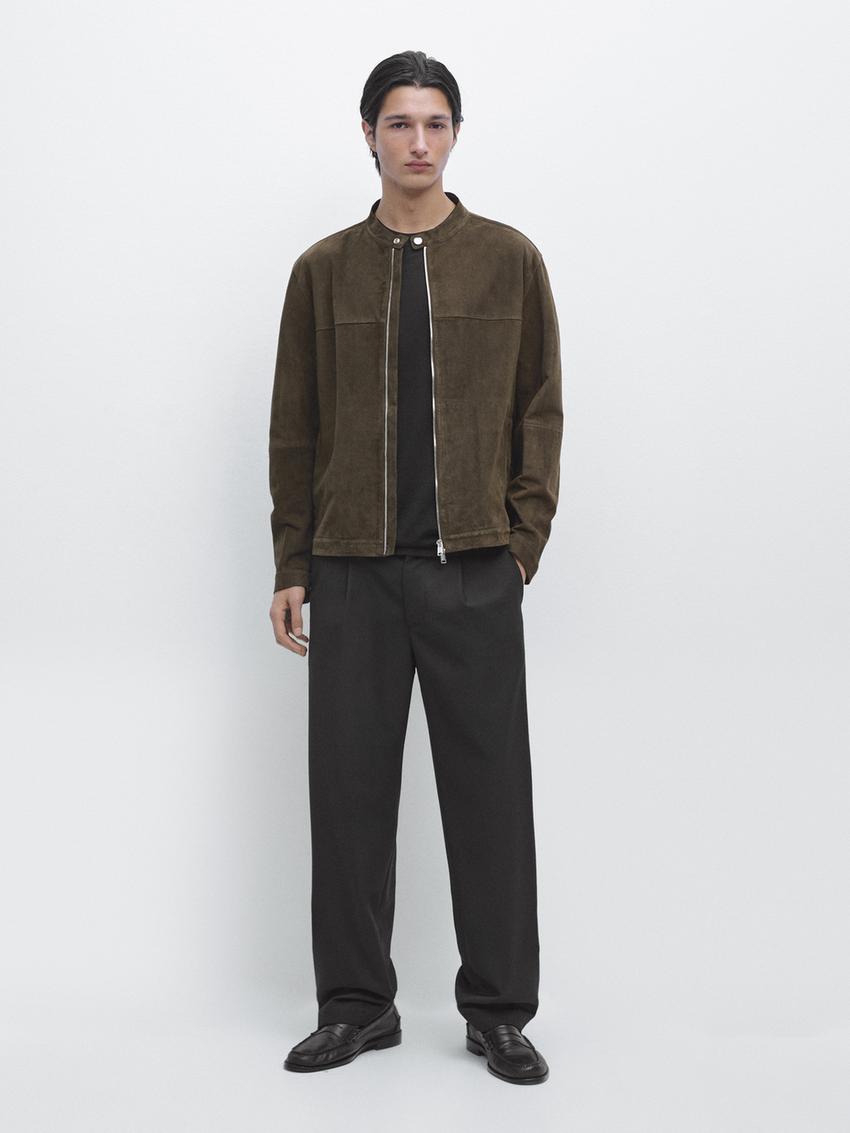 Chaqueta piel ante · Kaki · Cazadora | Massimo Dutti