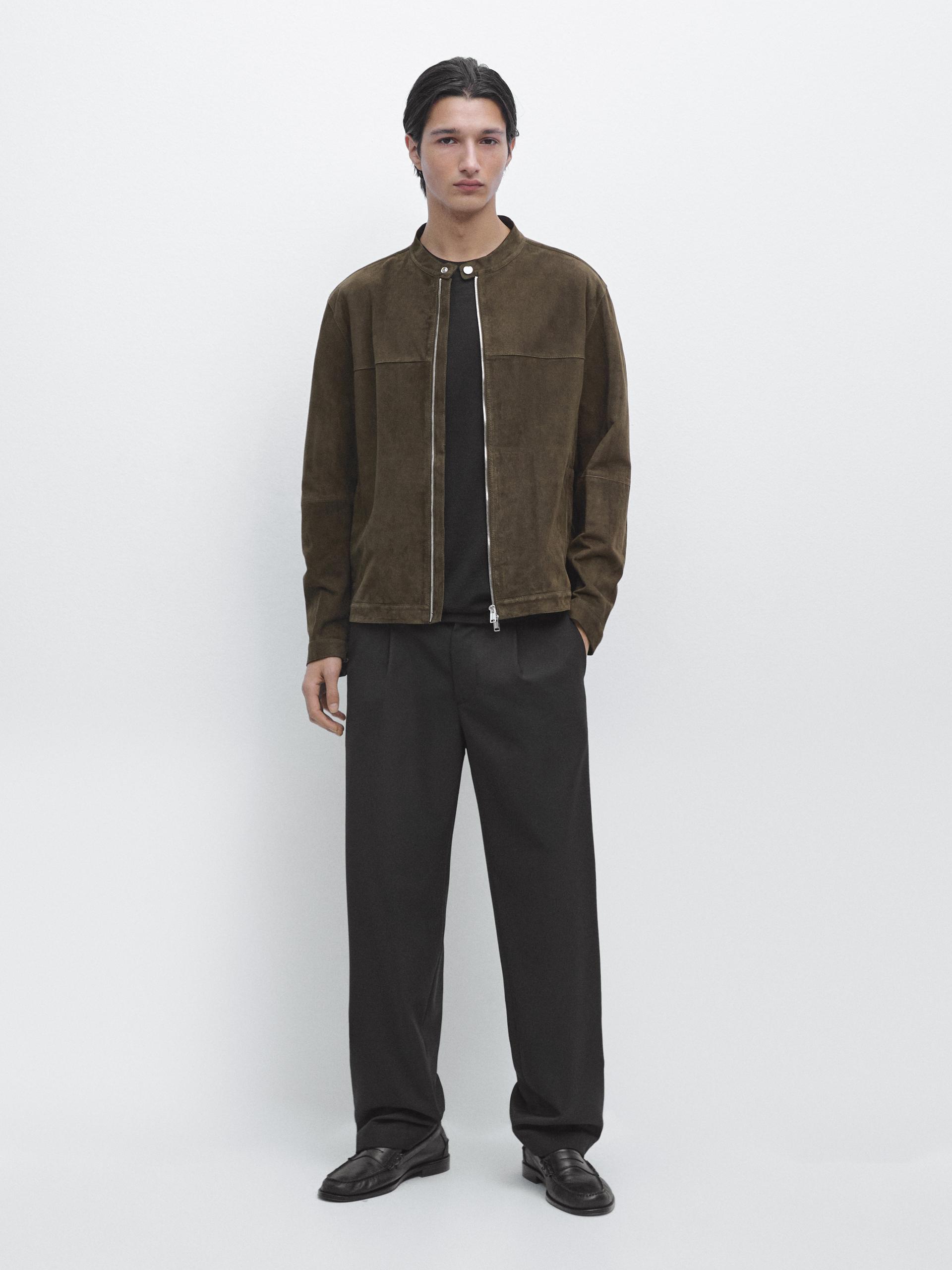 Chaqueta Piel Ante - Kaki - Xl - Massimo Dutti - Hombre
