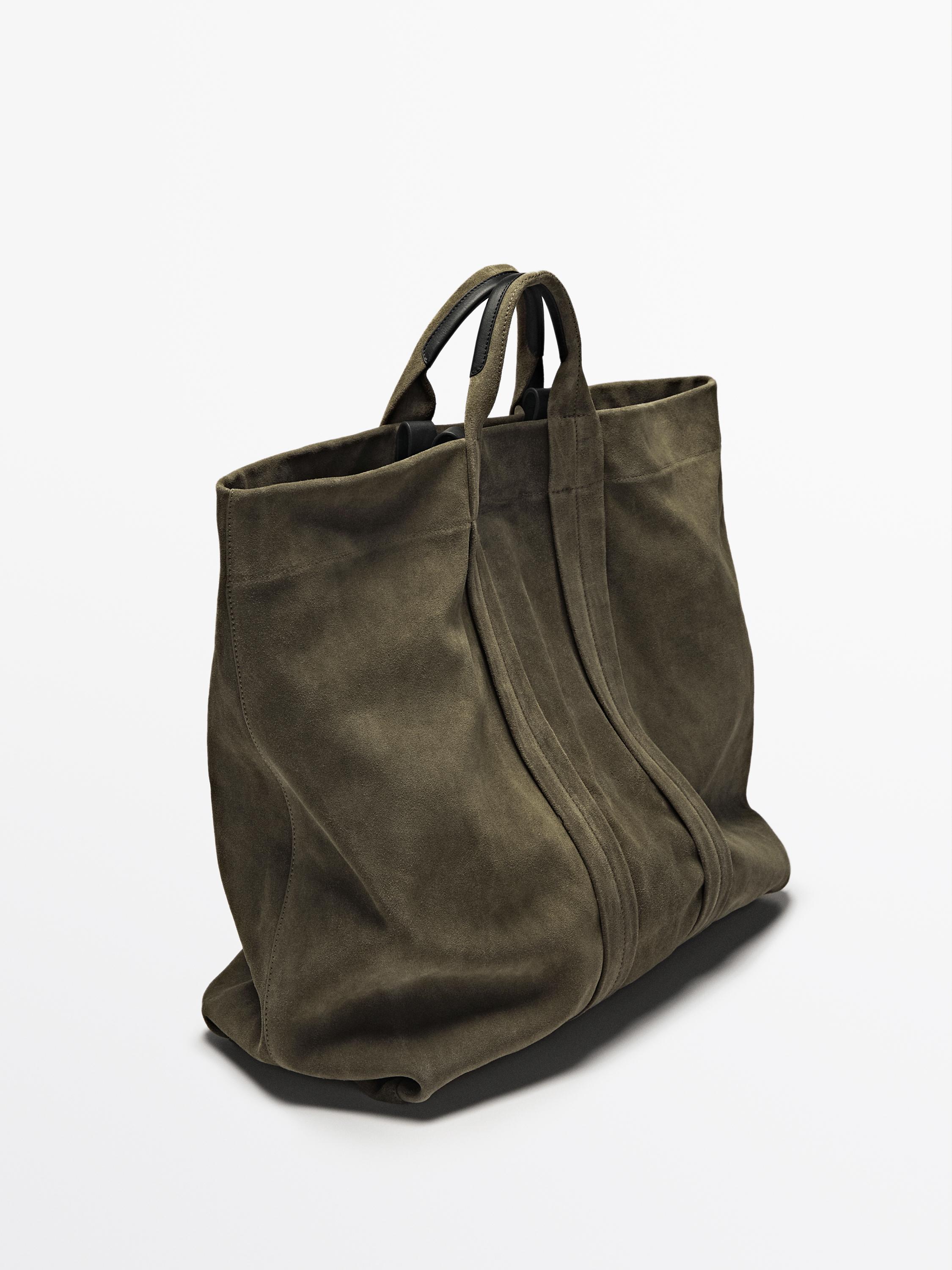 Split suede leather shopper bag