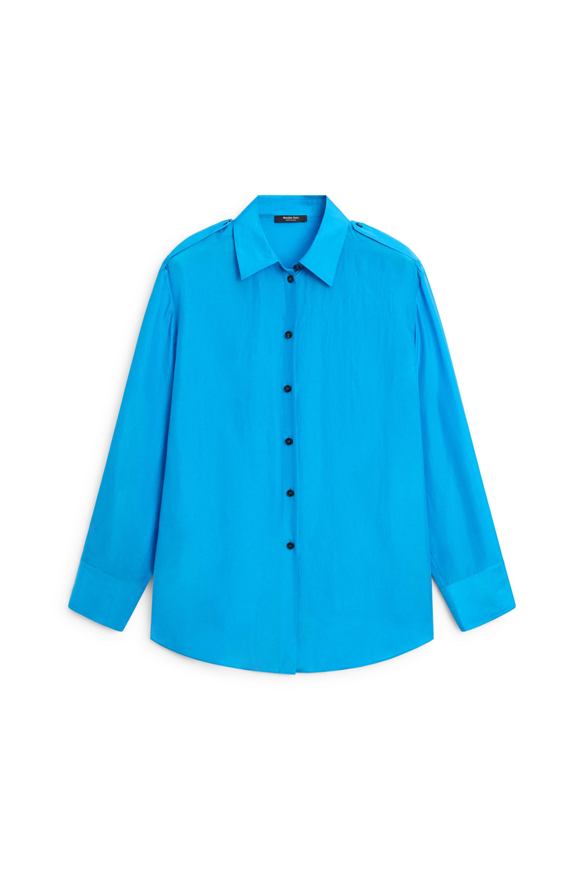 Flowing 100% silk shirt with shoulder detail — DEEP BLUE