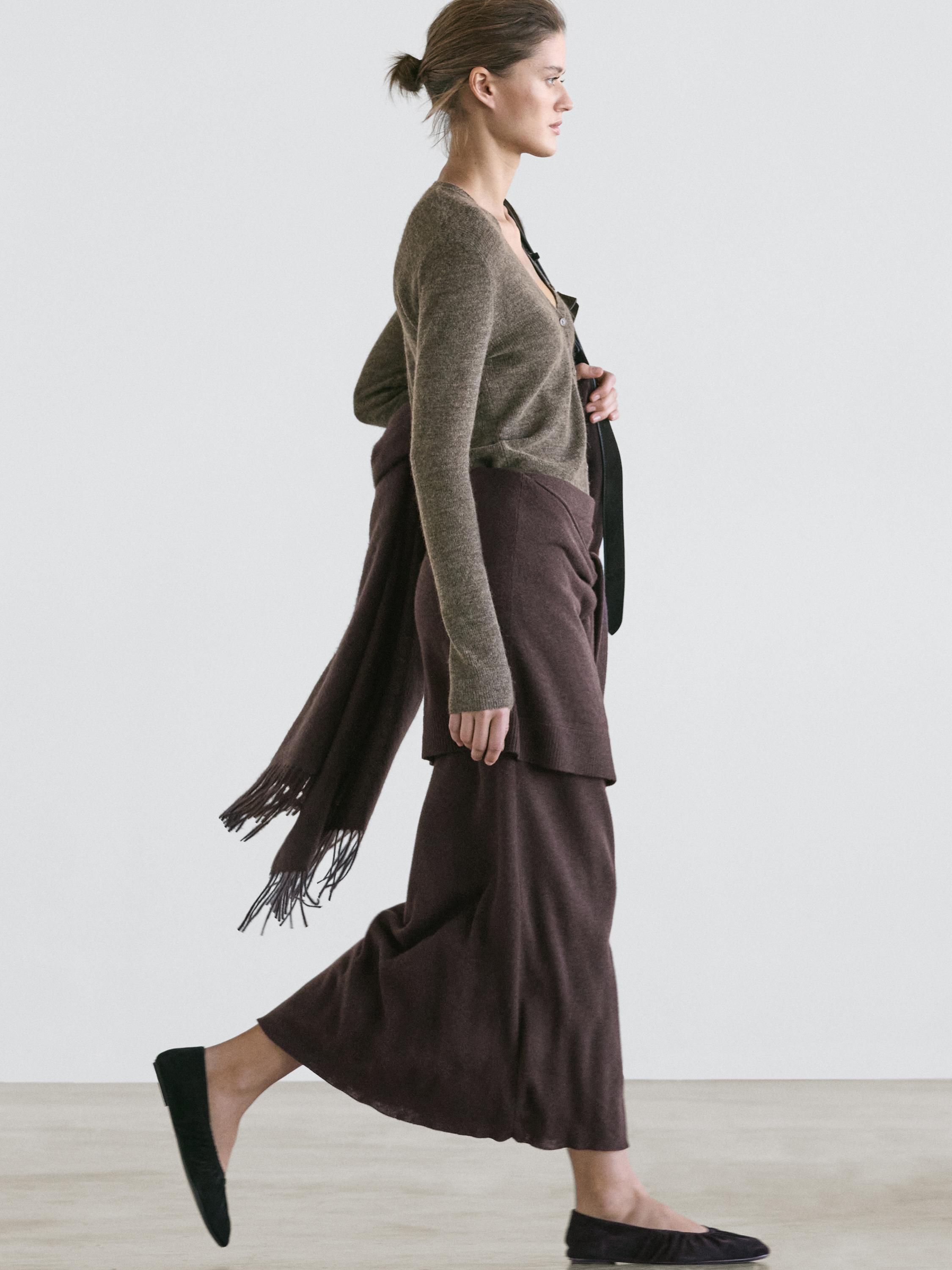 Knit skirt with knotted sleeve details — Chocolate