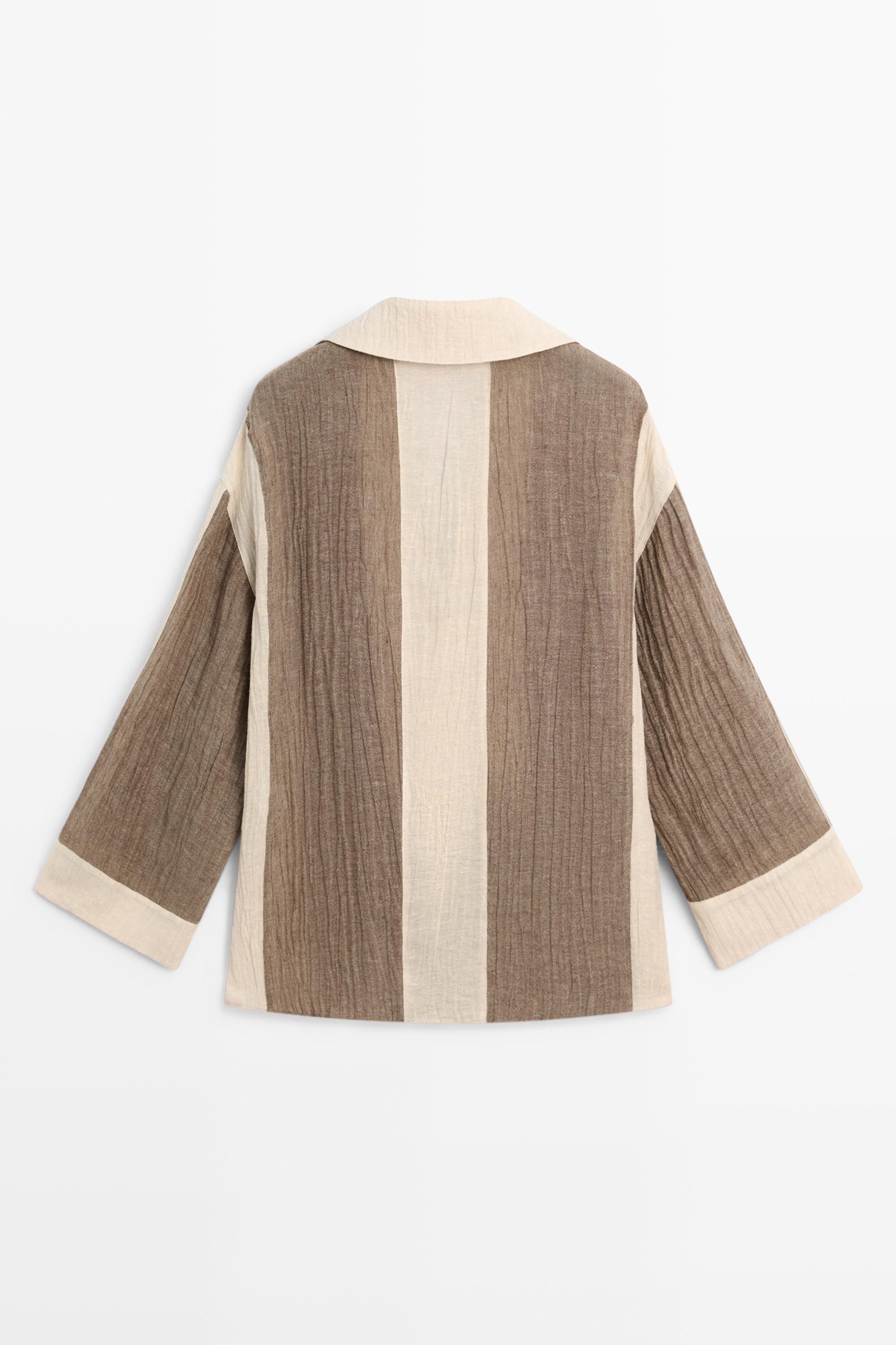 Flowing textured linen blend blouse — TAUPE GREY
