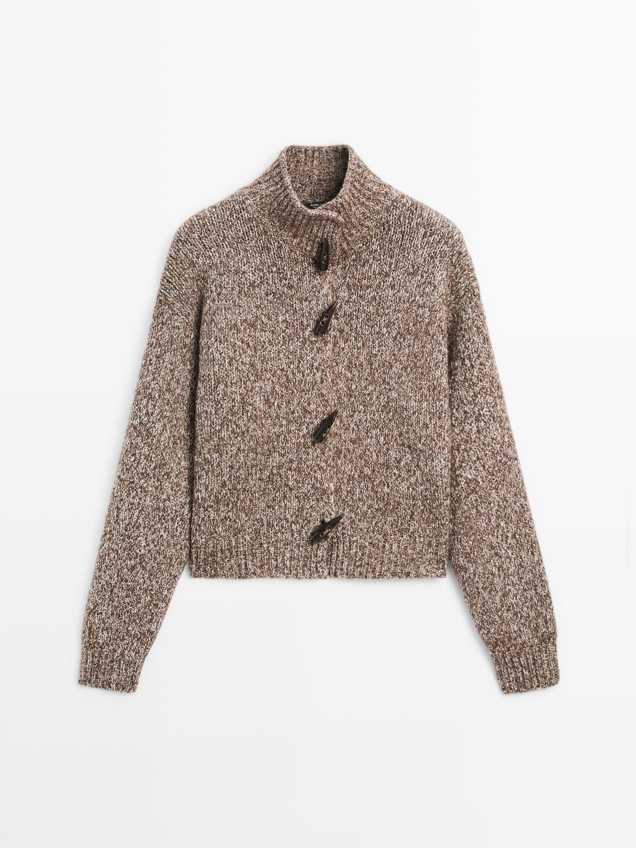 Massimo Dutti - Dame - Strikket Cardigan I Uld Og Bomuld Med Hornknapper - Chokolade - M