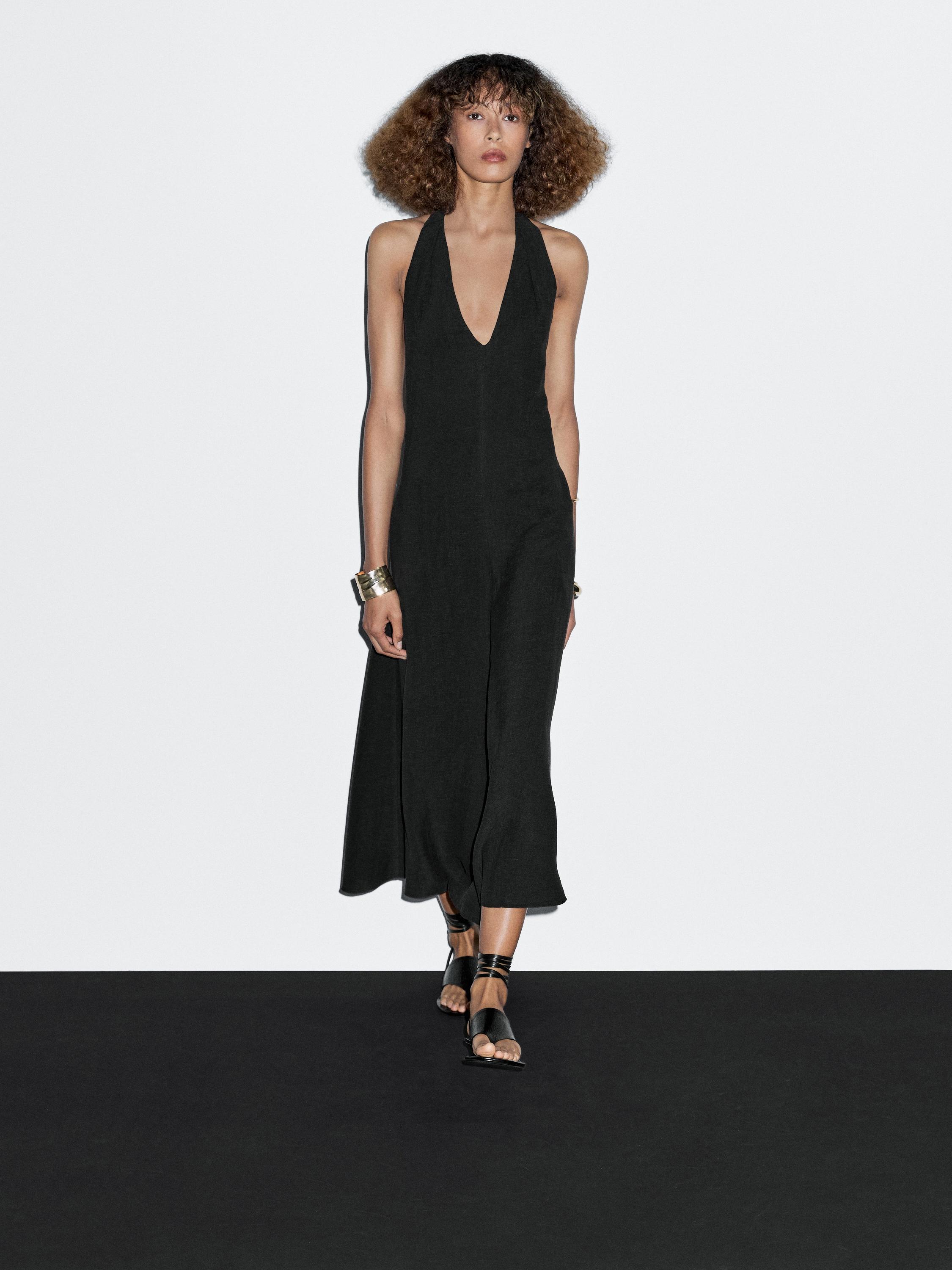 Robe midi encolure américaine dos décolleté