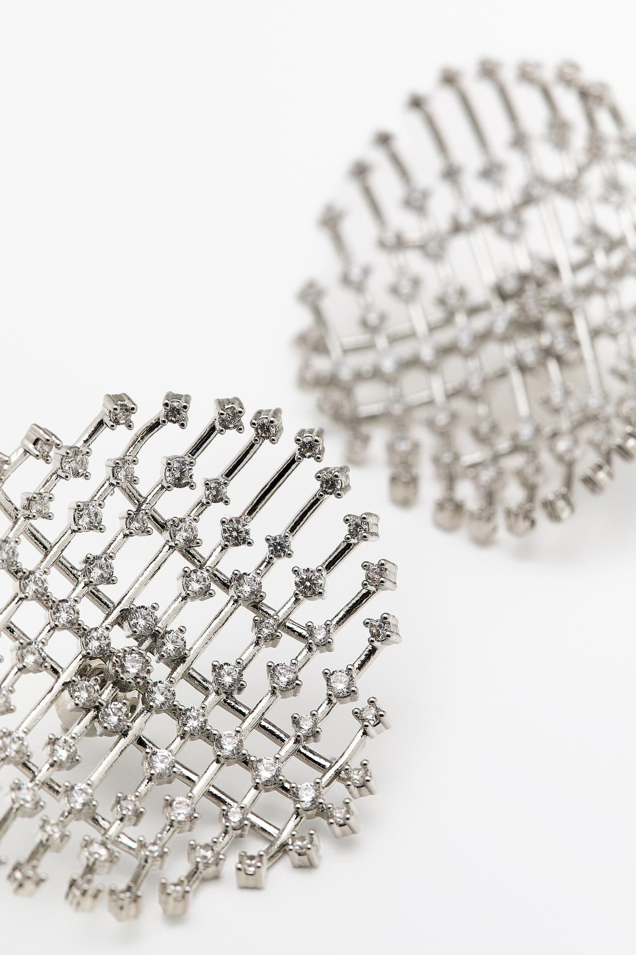 Geometric rhinestone hoop earrings — SILVER