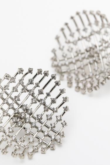 Geometric rhinestone hoop earrings — SILVER 3