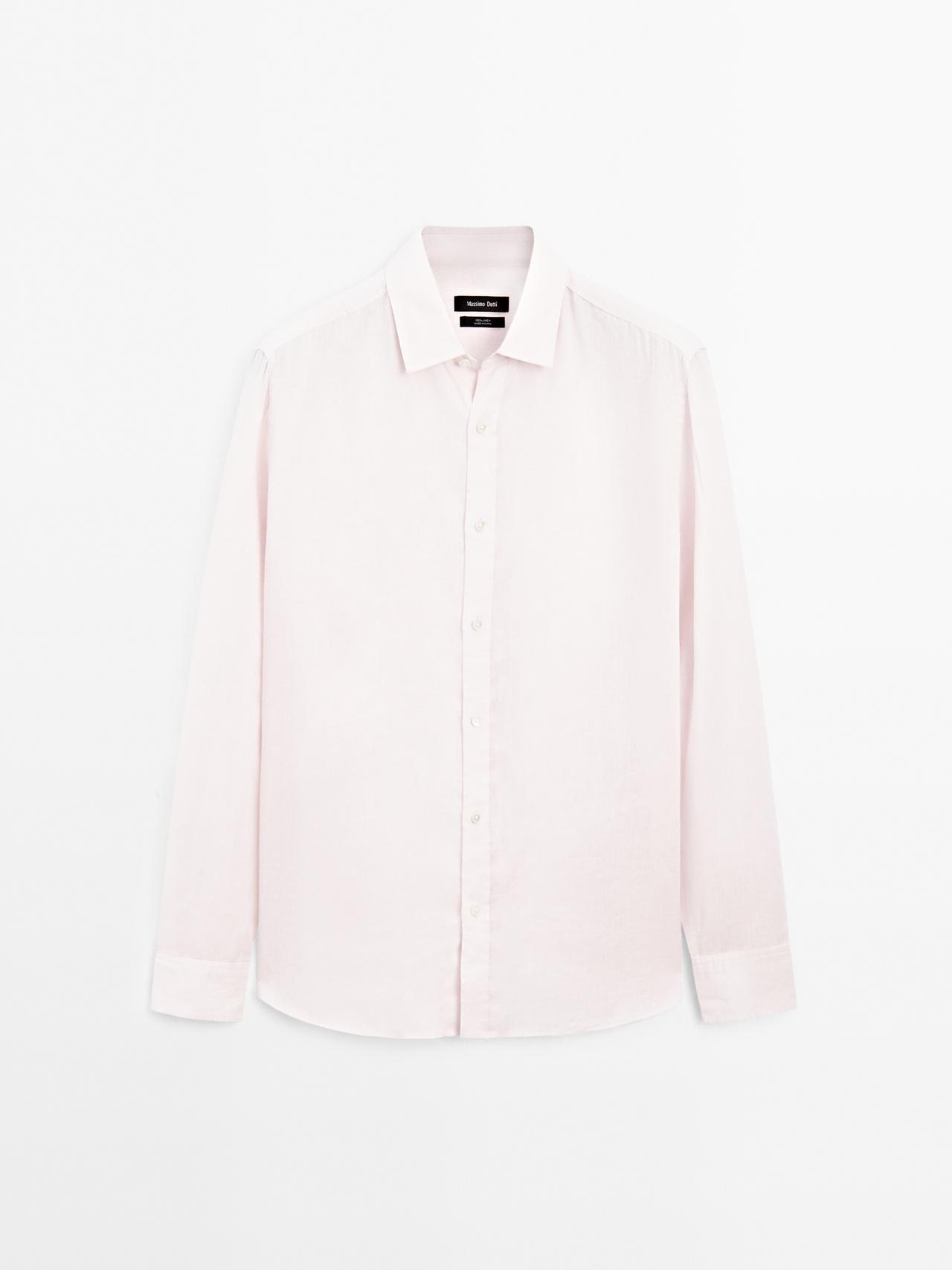 Massimo Dutti - Herre - Regular Fit Skjorte I 100 % Hør - Lyserød - L