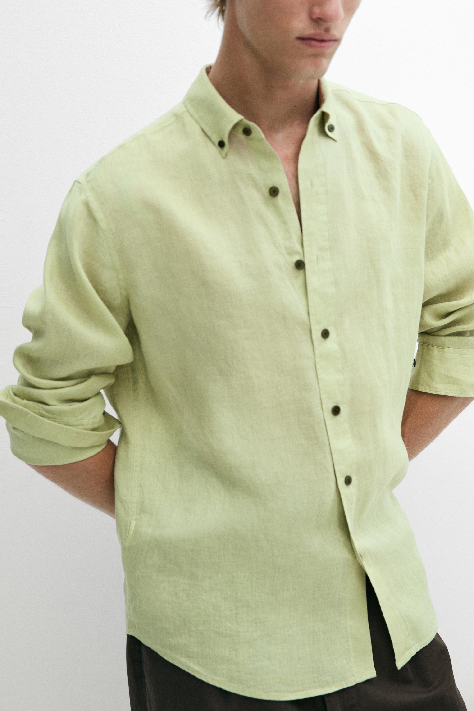 100% linen regular fit shirt — Green billiard