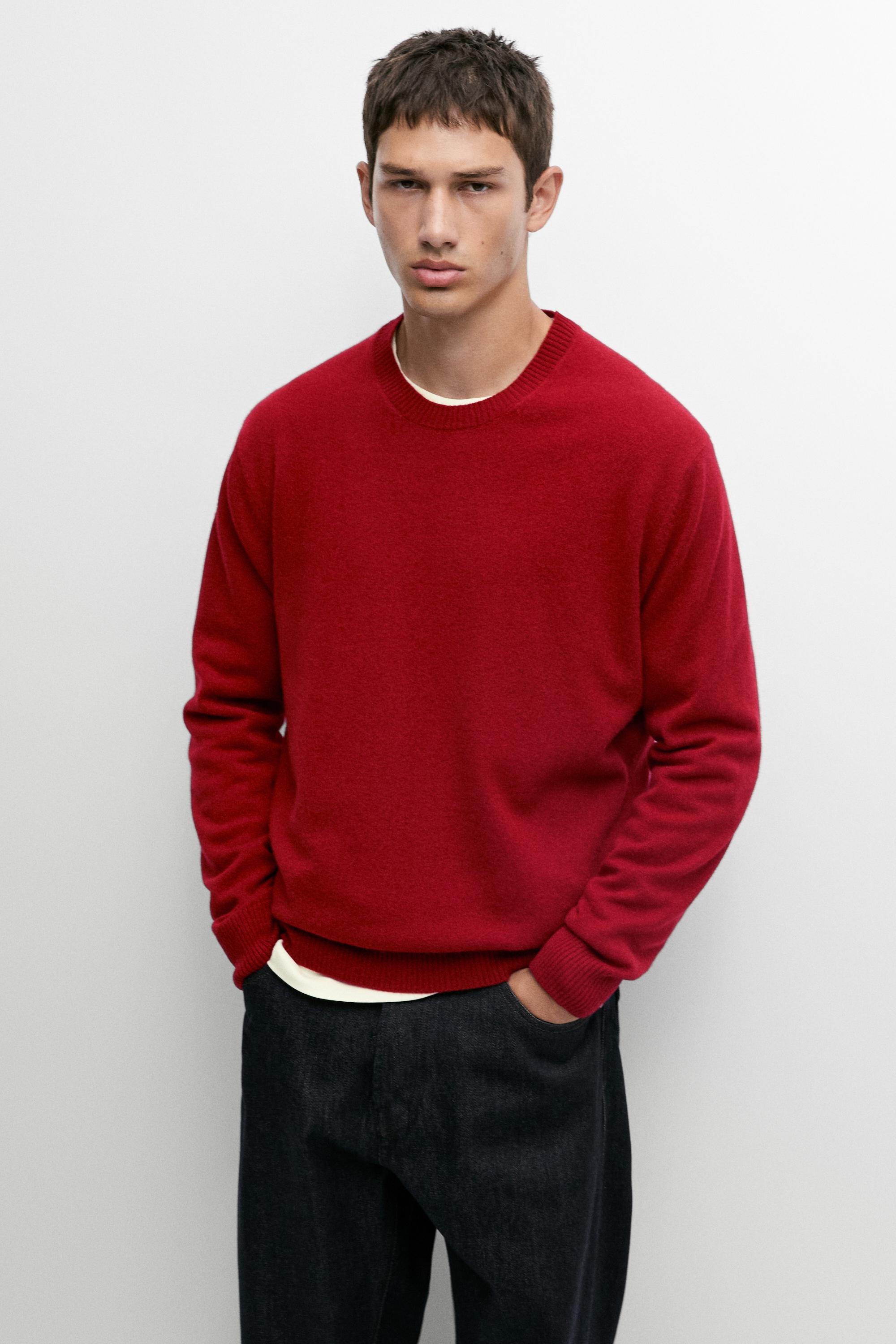 Wool blend round neck knit sweater