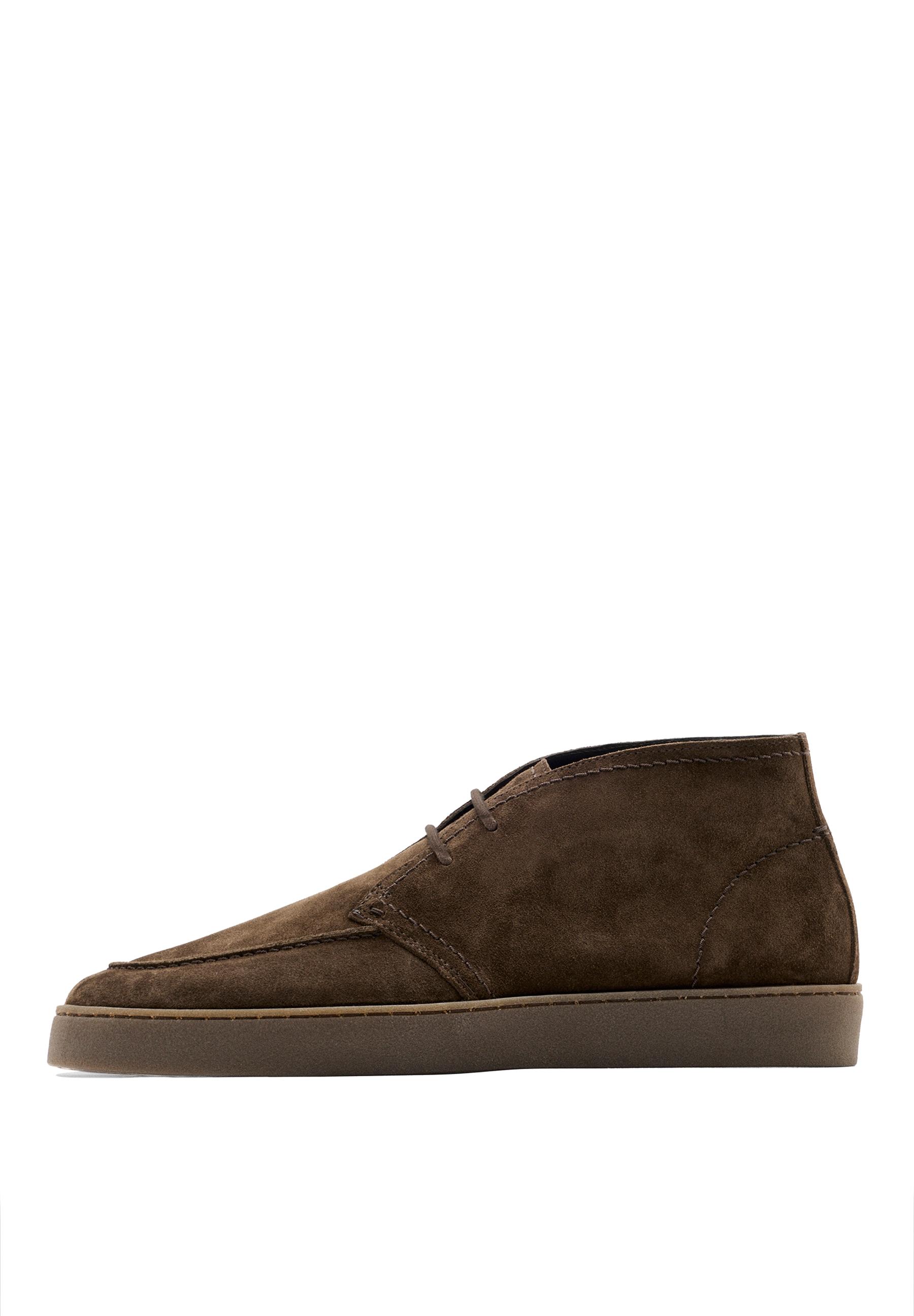 Split suede moc toe ankle-boot shoe — BROWN