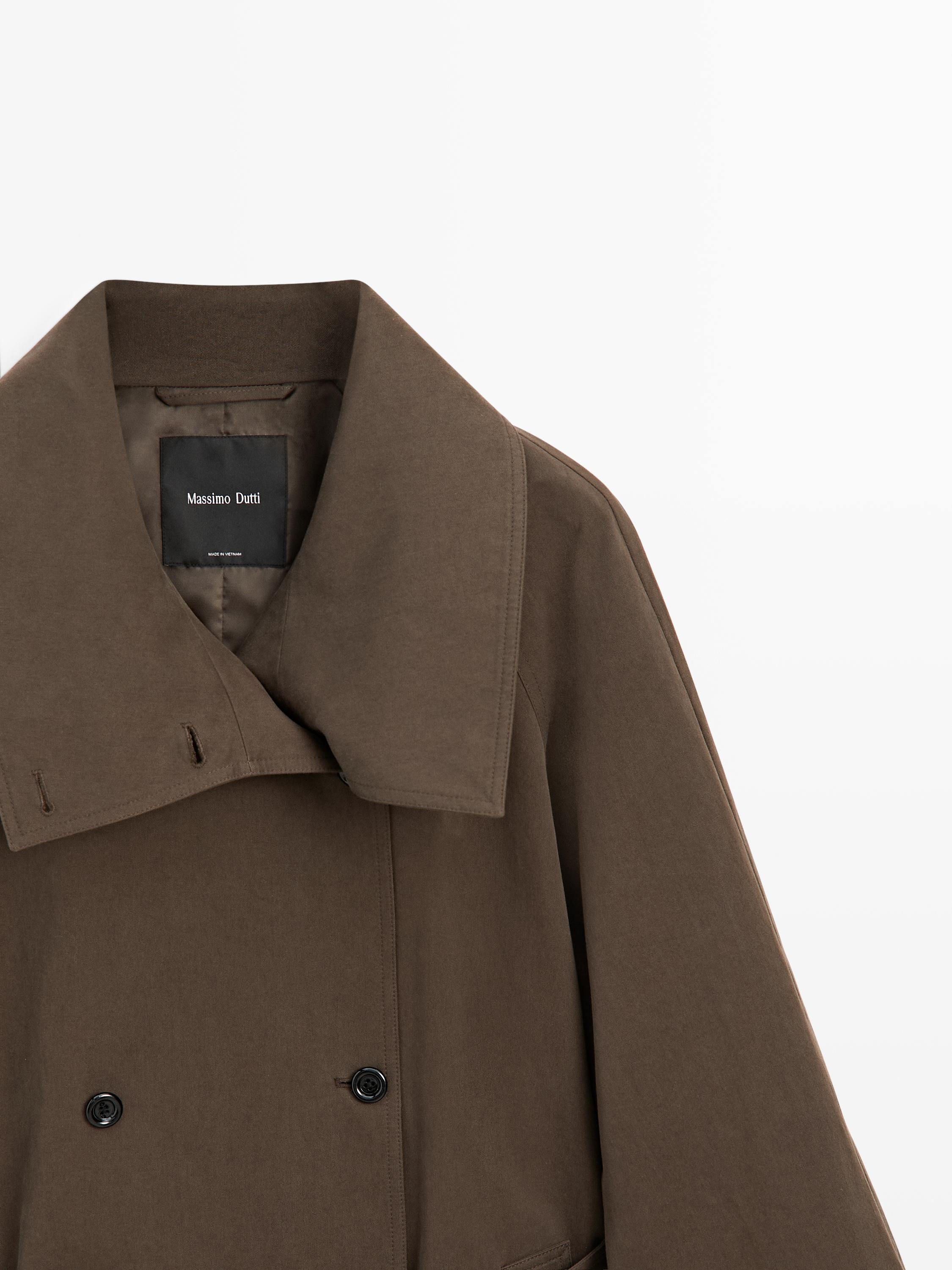 High collar trench coat — BROWN