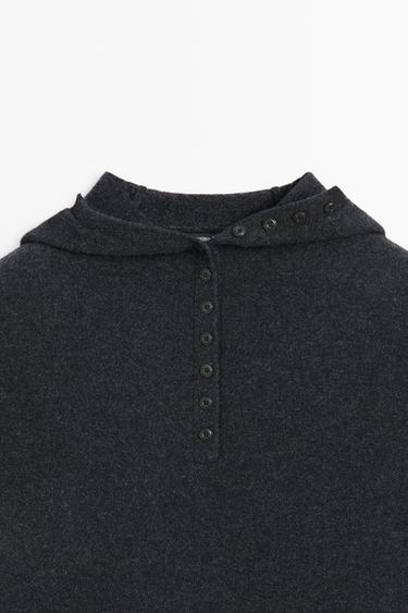 Hooded knit sweater with button detail — ANTHRACITE GREY 9