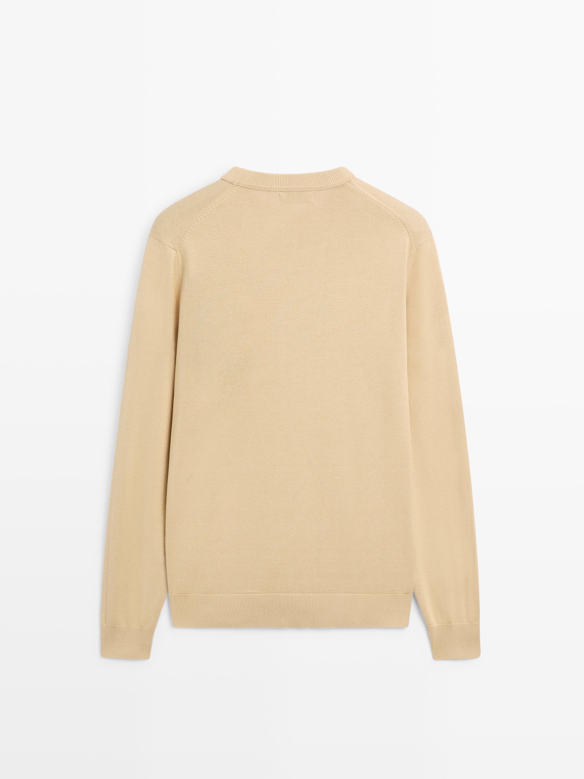 Cotton blend knit sweater — Sand beige