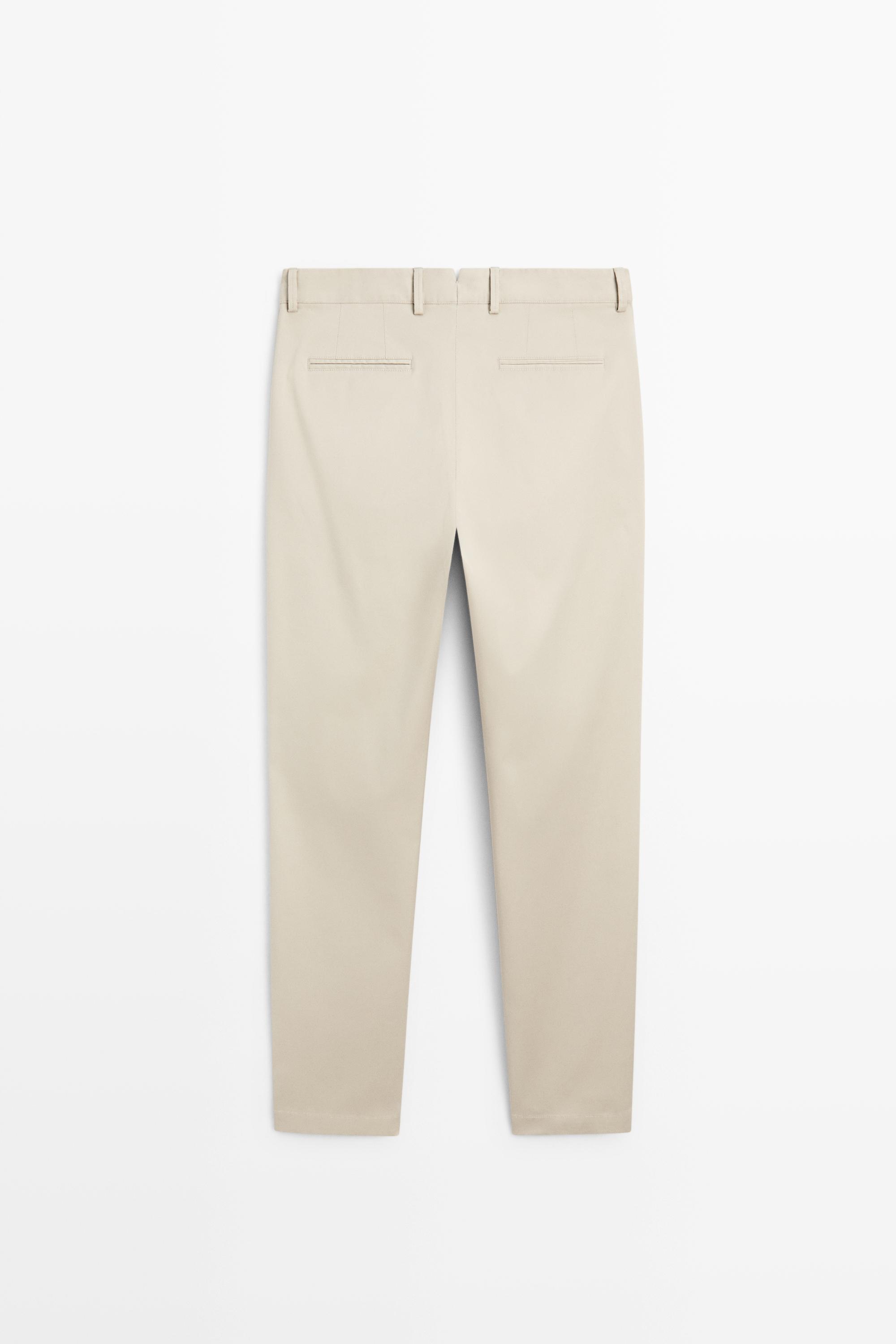 Cotton-blend slim fit pants — BEIGE