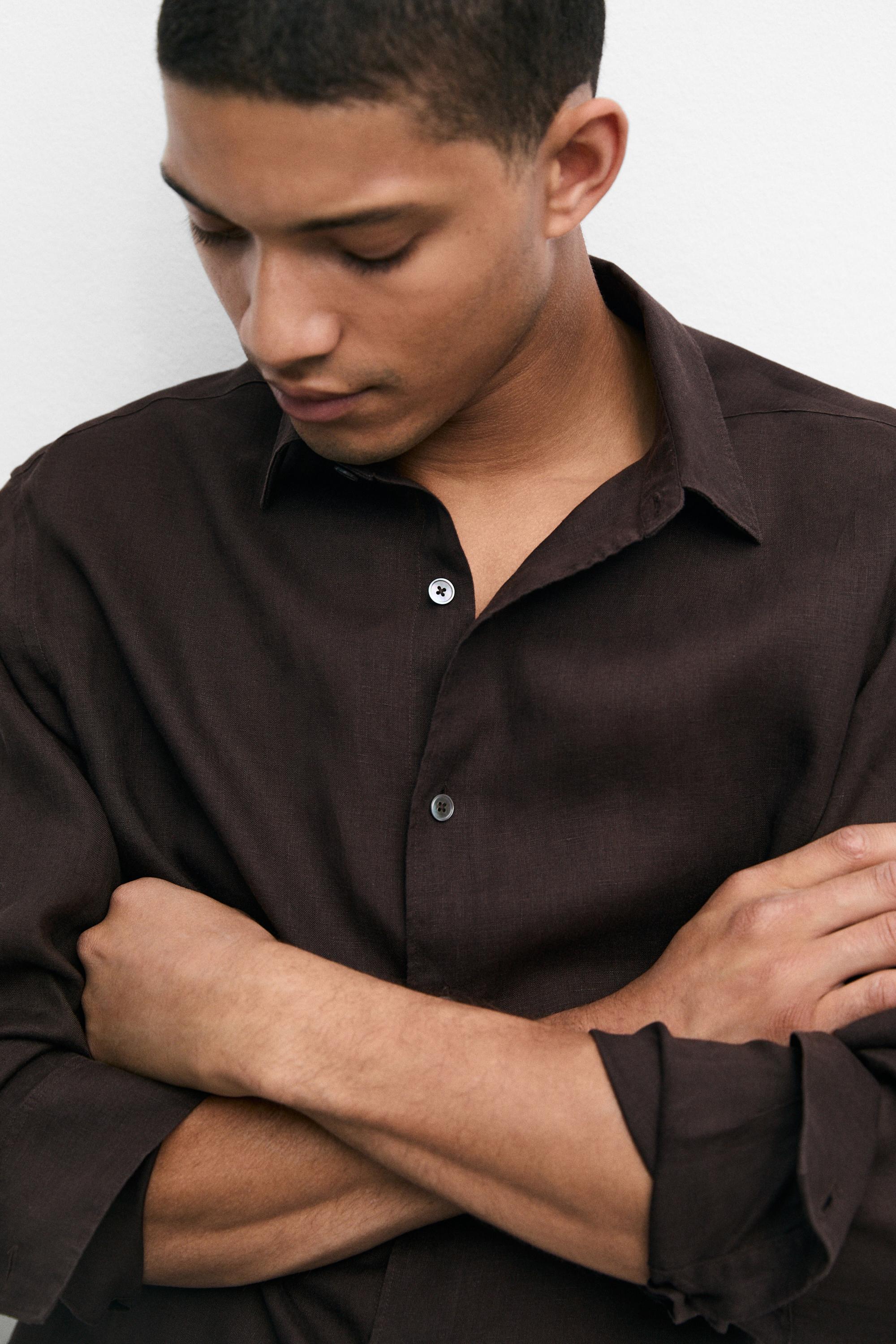100% linen regular fit shirt — Chocolate