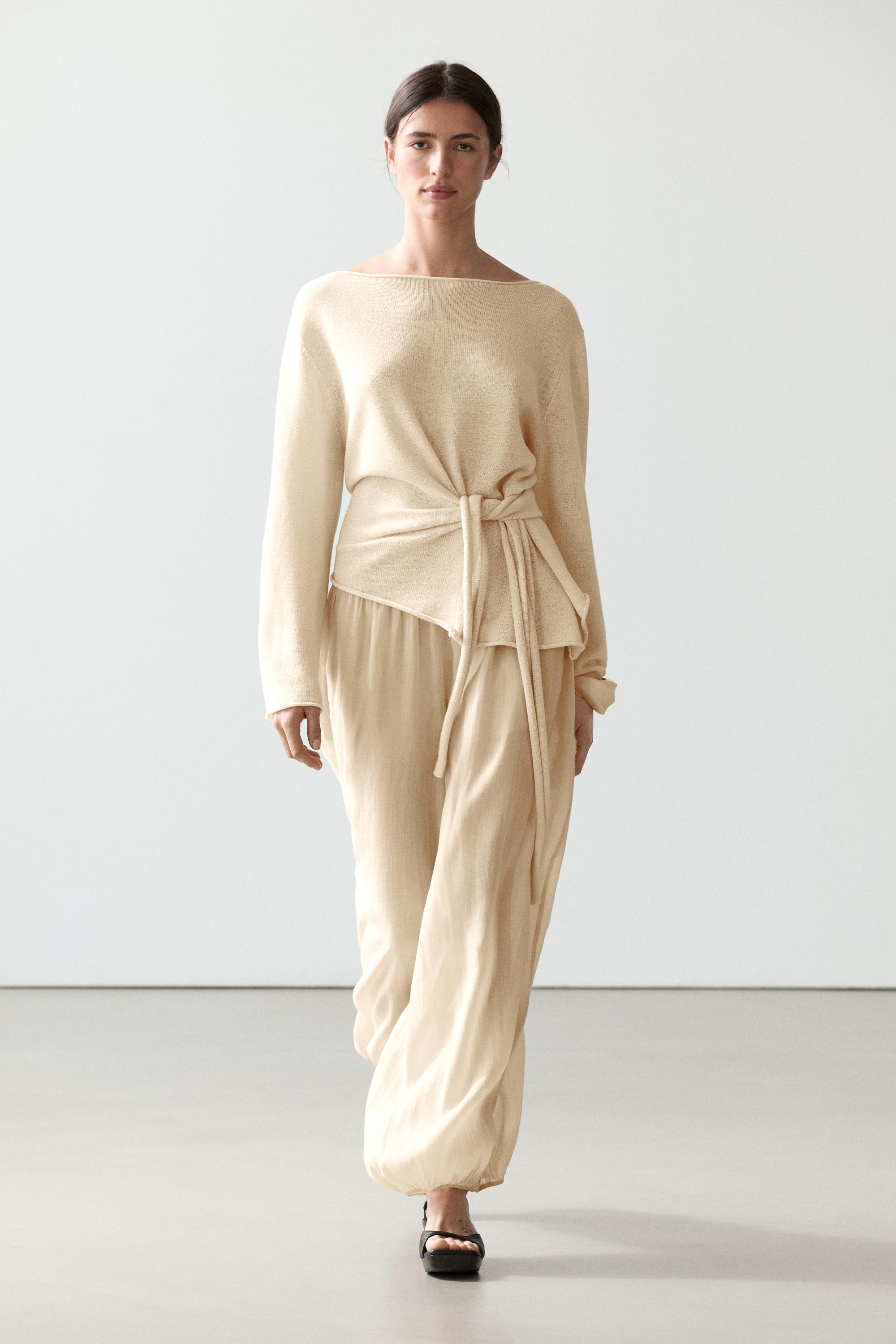 Flowing ramie sarouel trousers — BEIGE