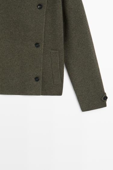 Double-breasted wool-blend knit jacket — Greyish green 7