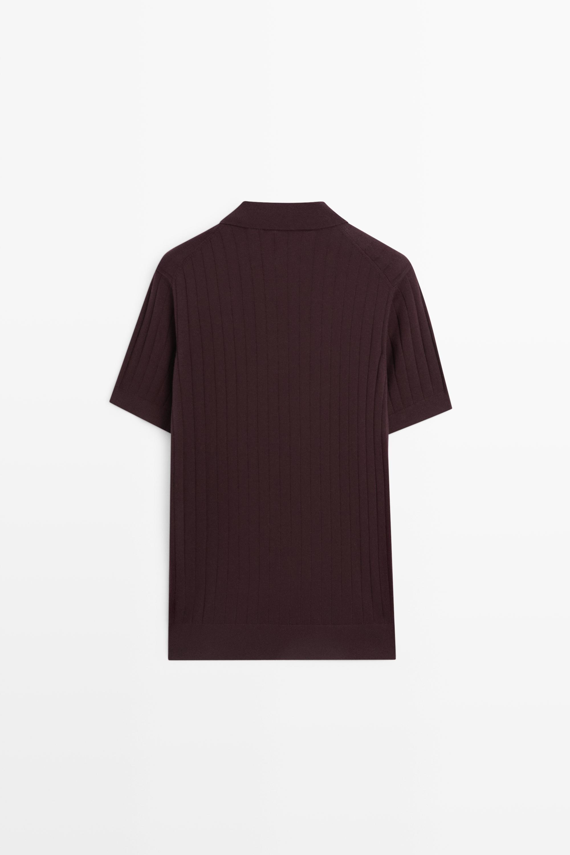 Ribbed knit cotton blend polo shirt — BURGUNDY