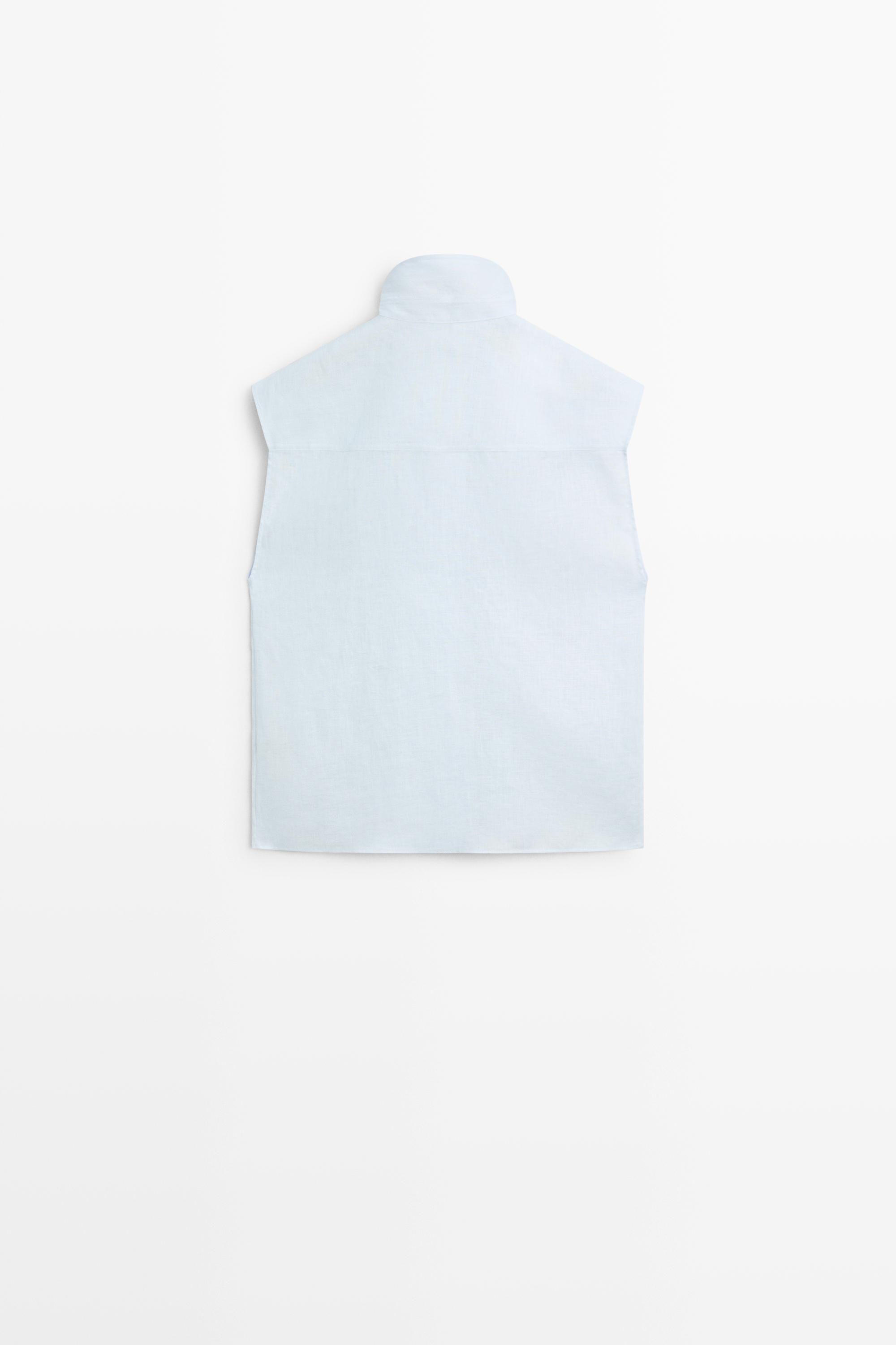 100% linen fine button-down top — Light blue