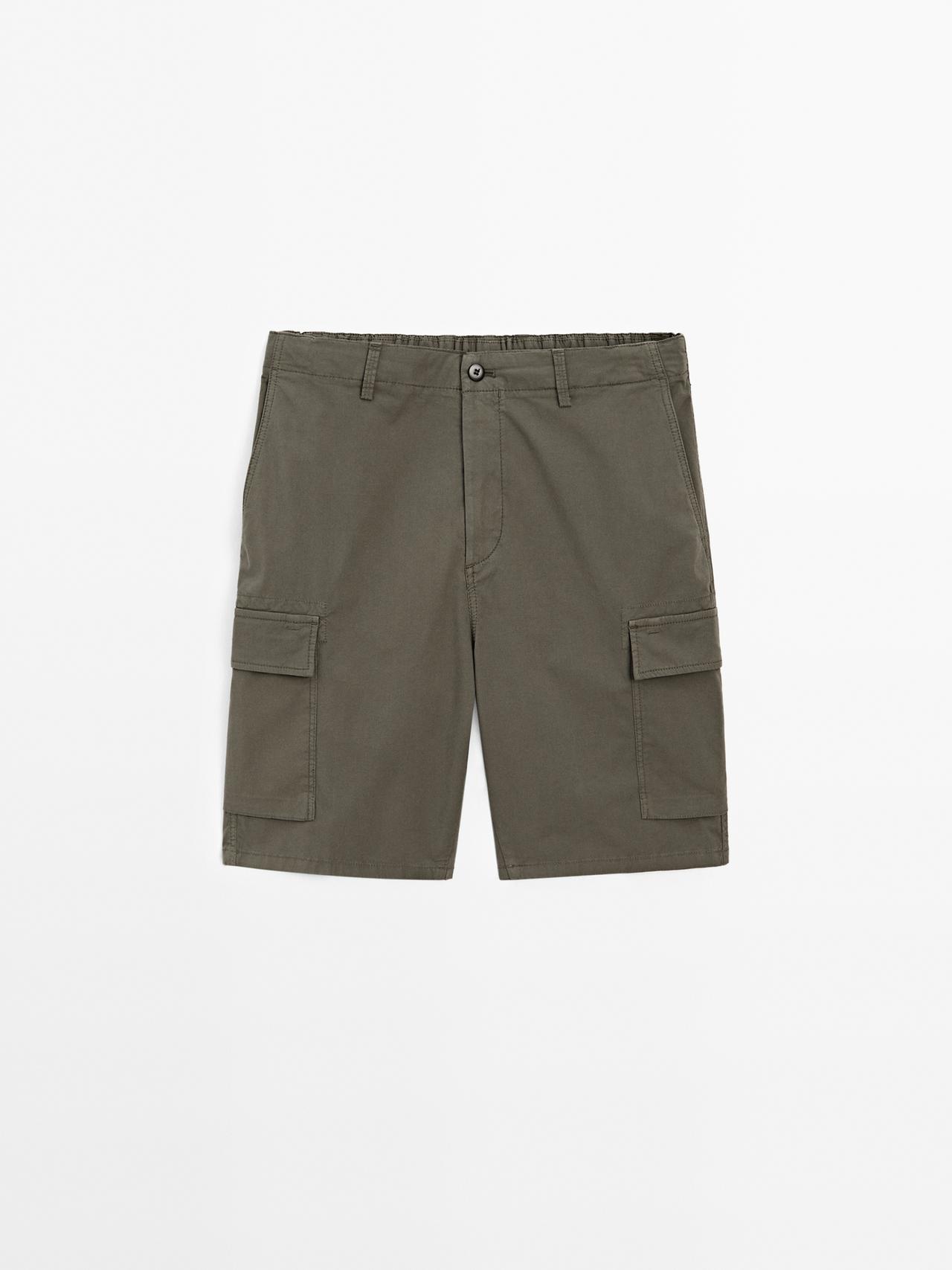 Massimo Dutti - Heren - Cargo Bermuda Van Katoenmix - Kaki - 46