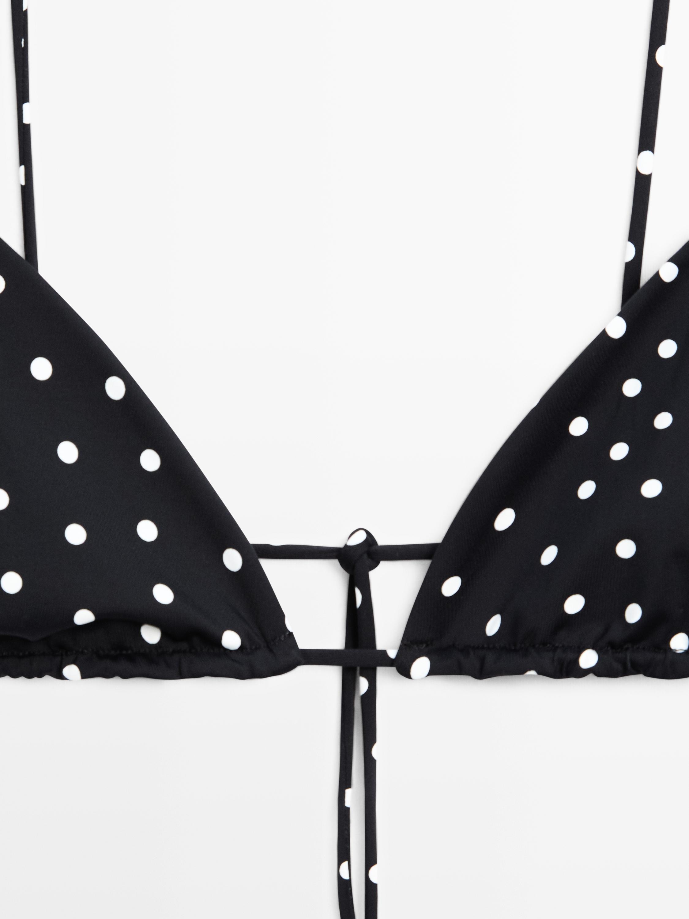 Polka dot print triangle bikini top — BLACK