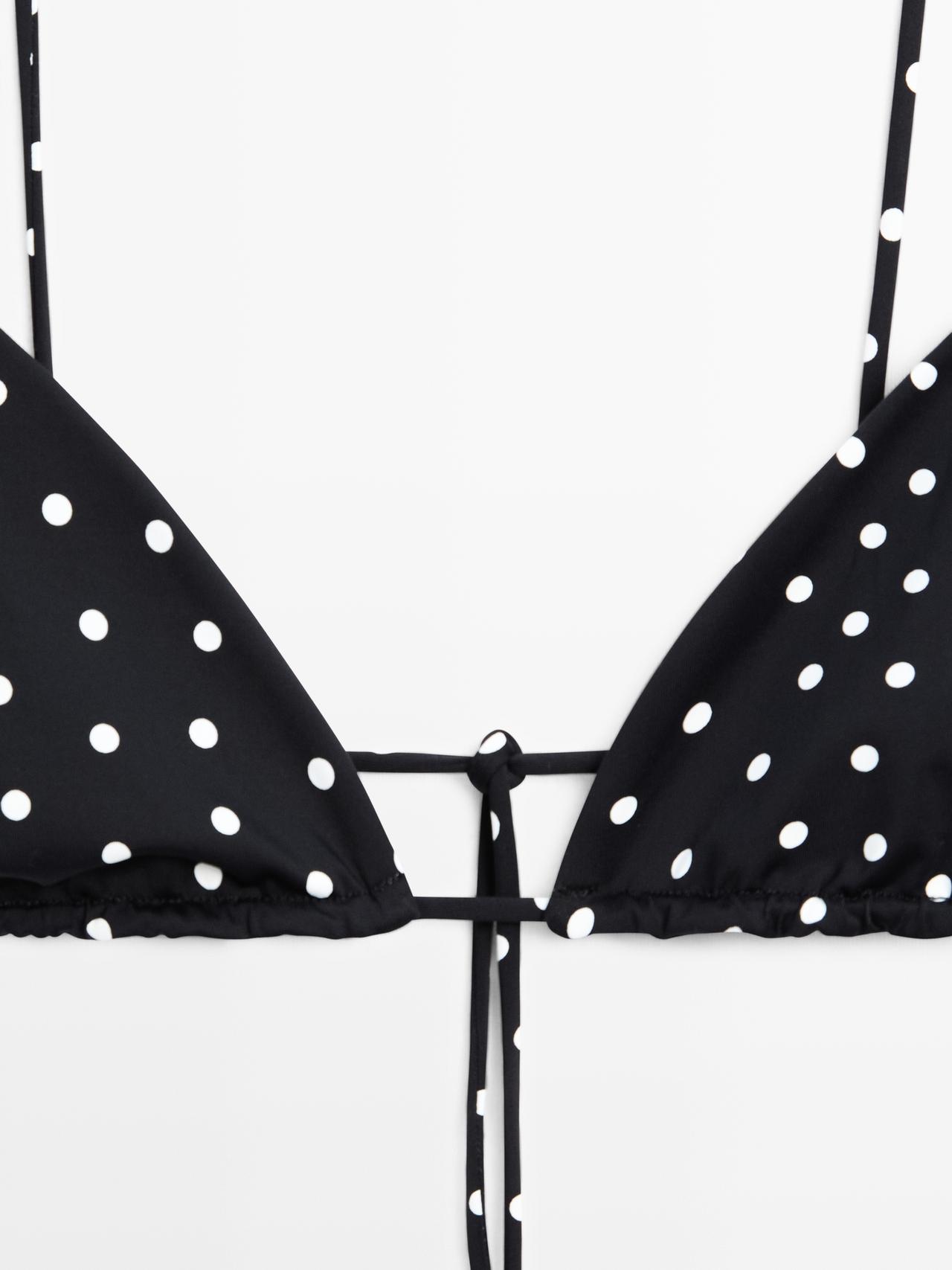 Polka dot print triangle bikini top — BLACK
