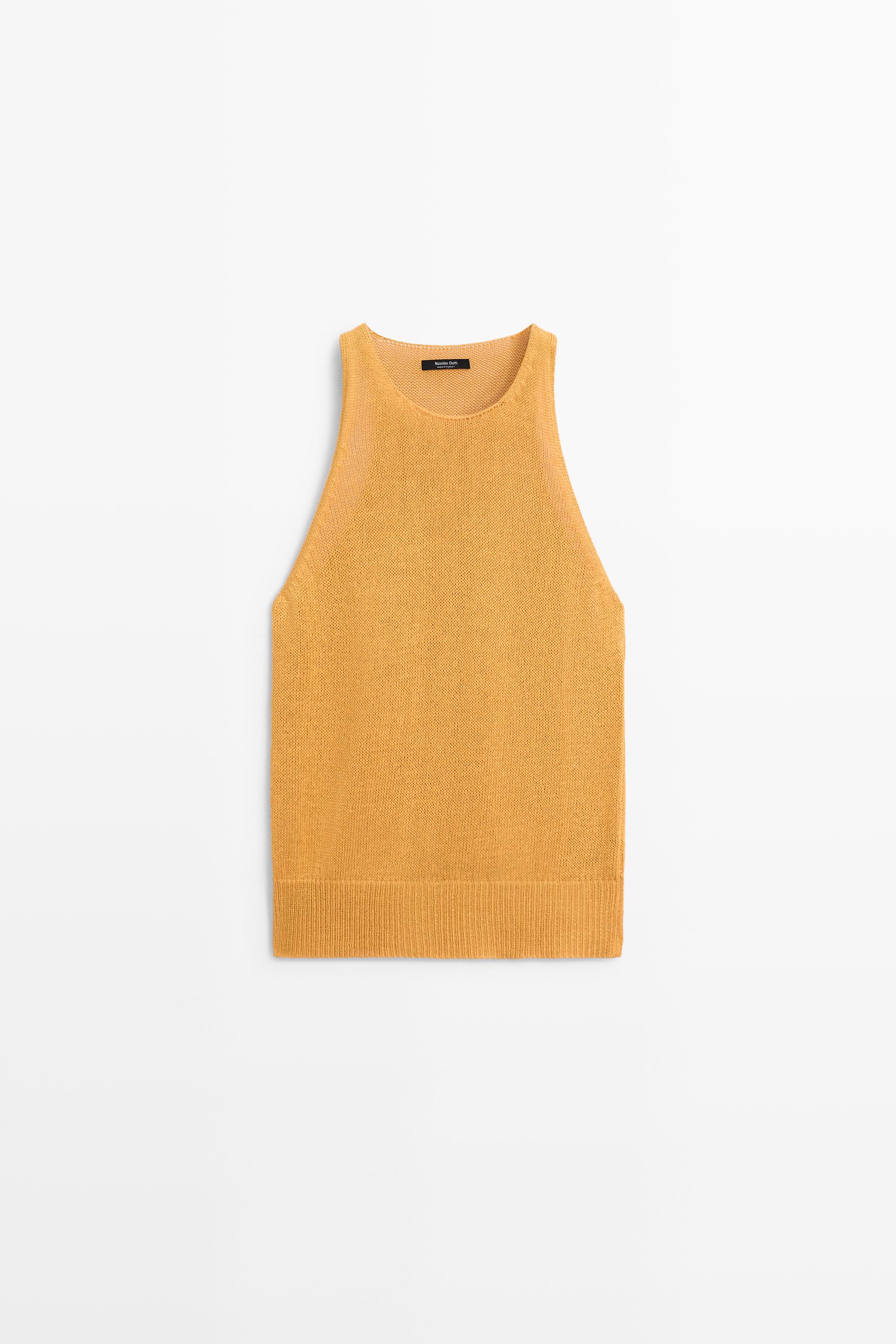 Sleeveless knit halter top — YELLOW