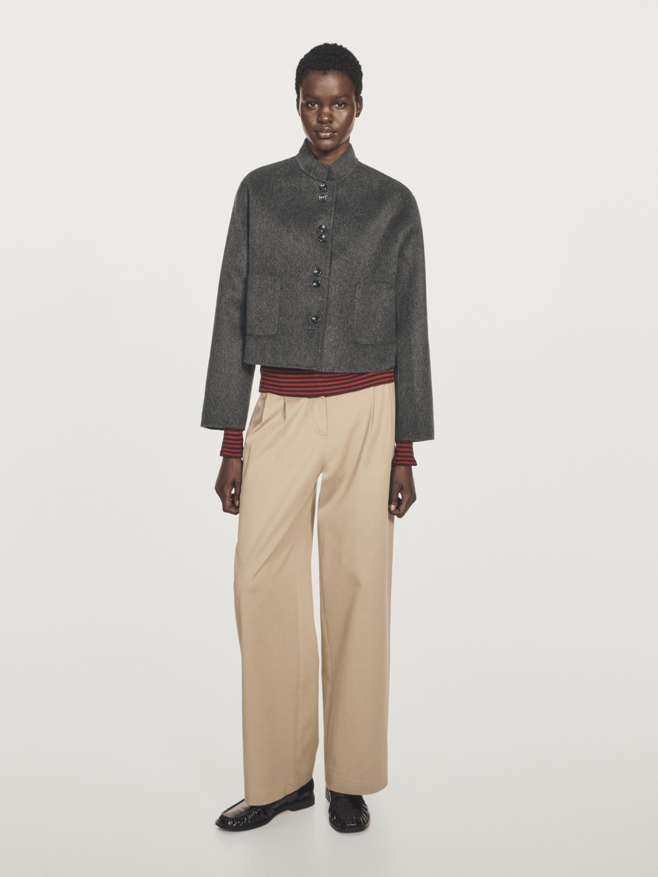 Short double-breasted wool blend jacket