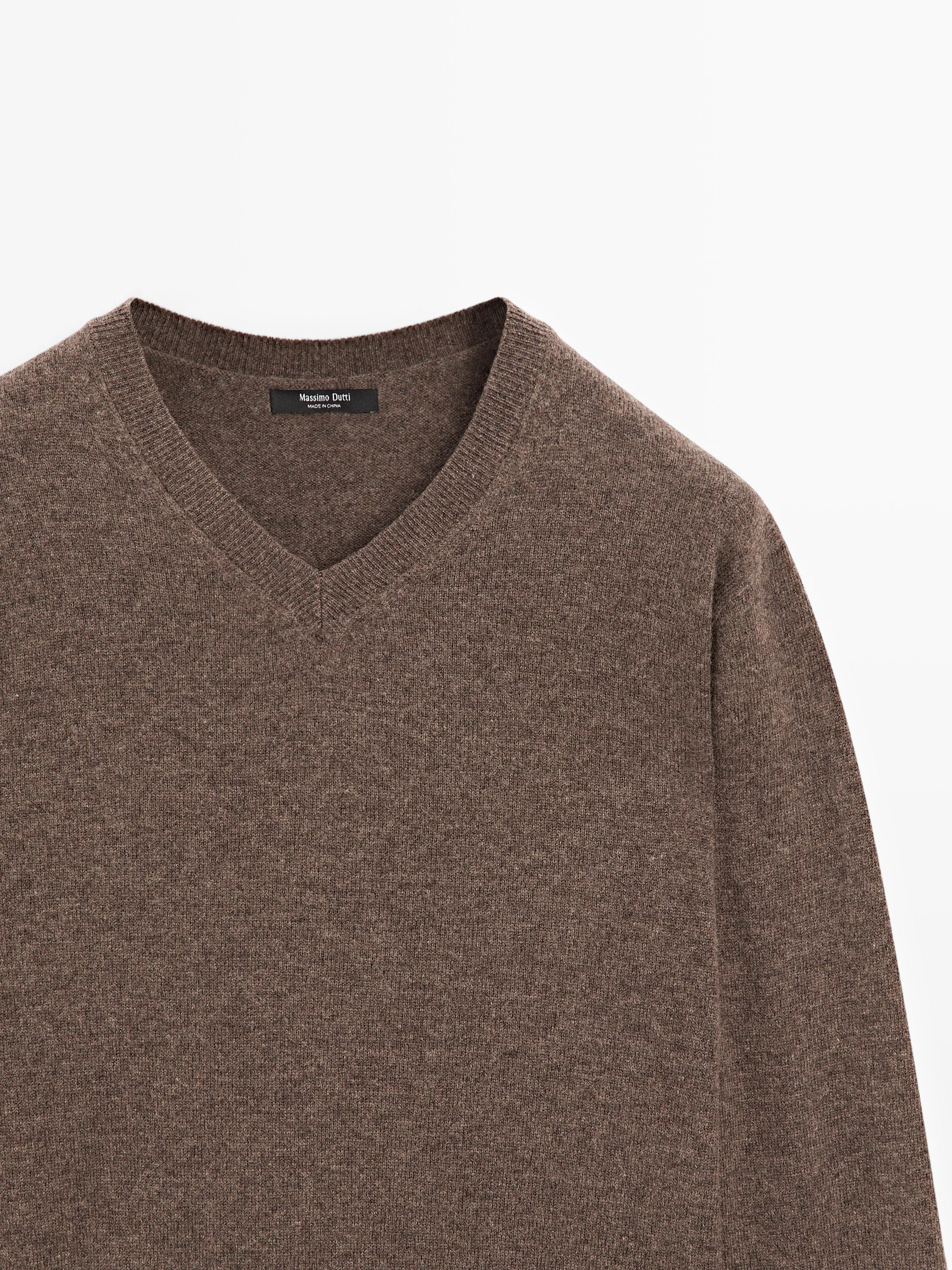 Wool blend knit V-neck sweater