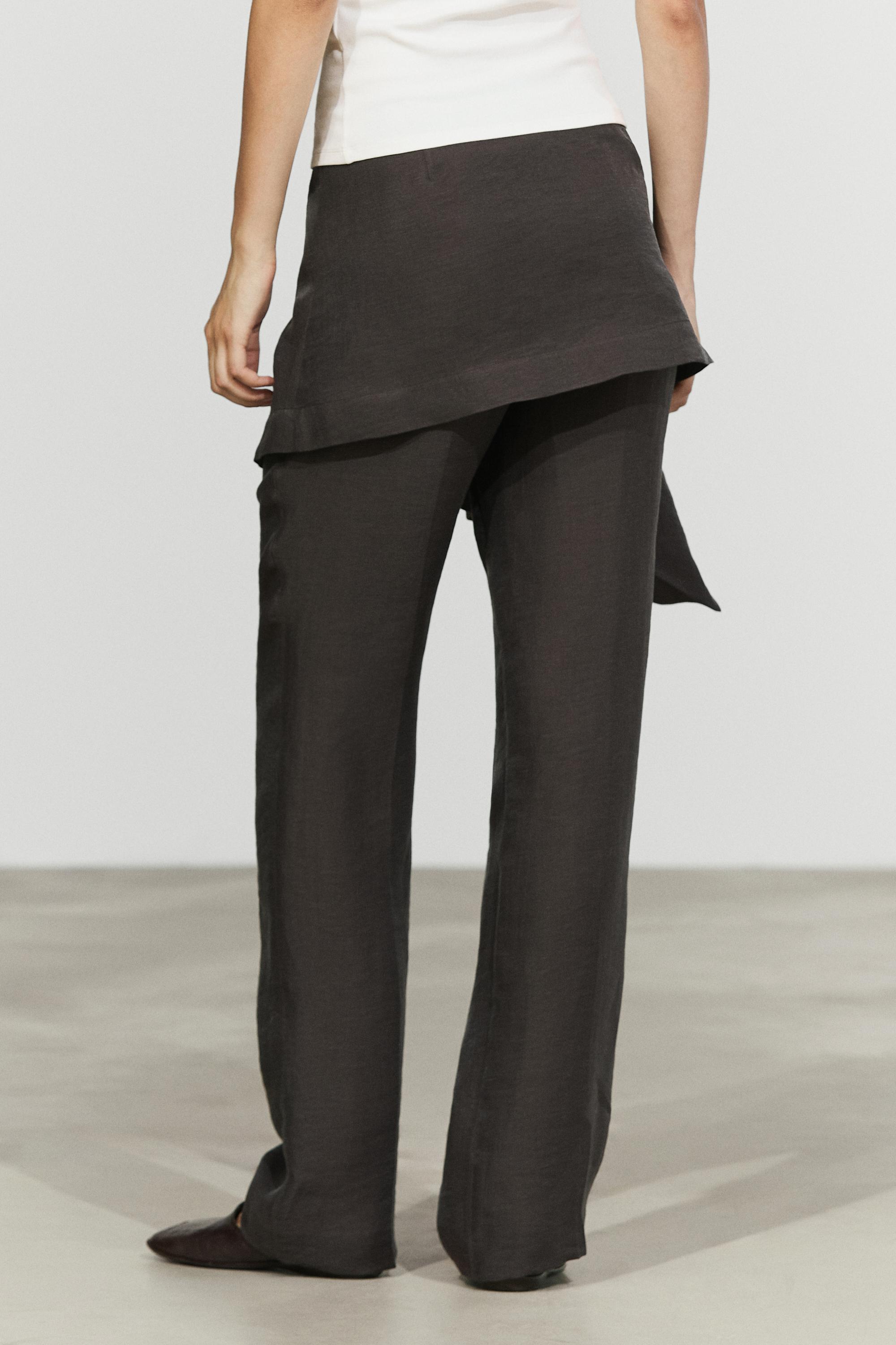 Pants with skirt detail and linen — Chocolate
