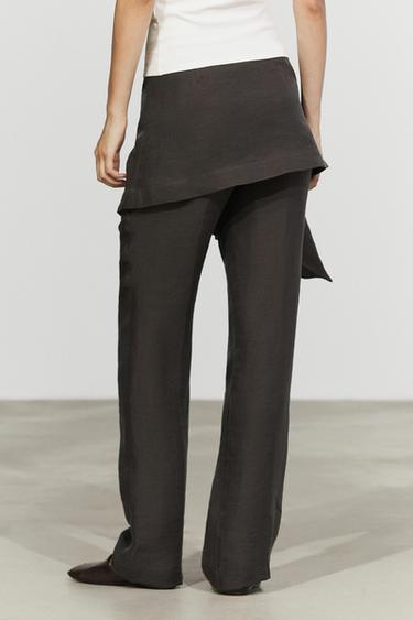 Pants with skirt detail and linen — Chocolate 8