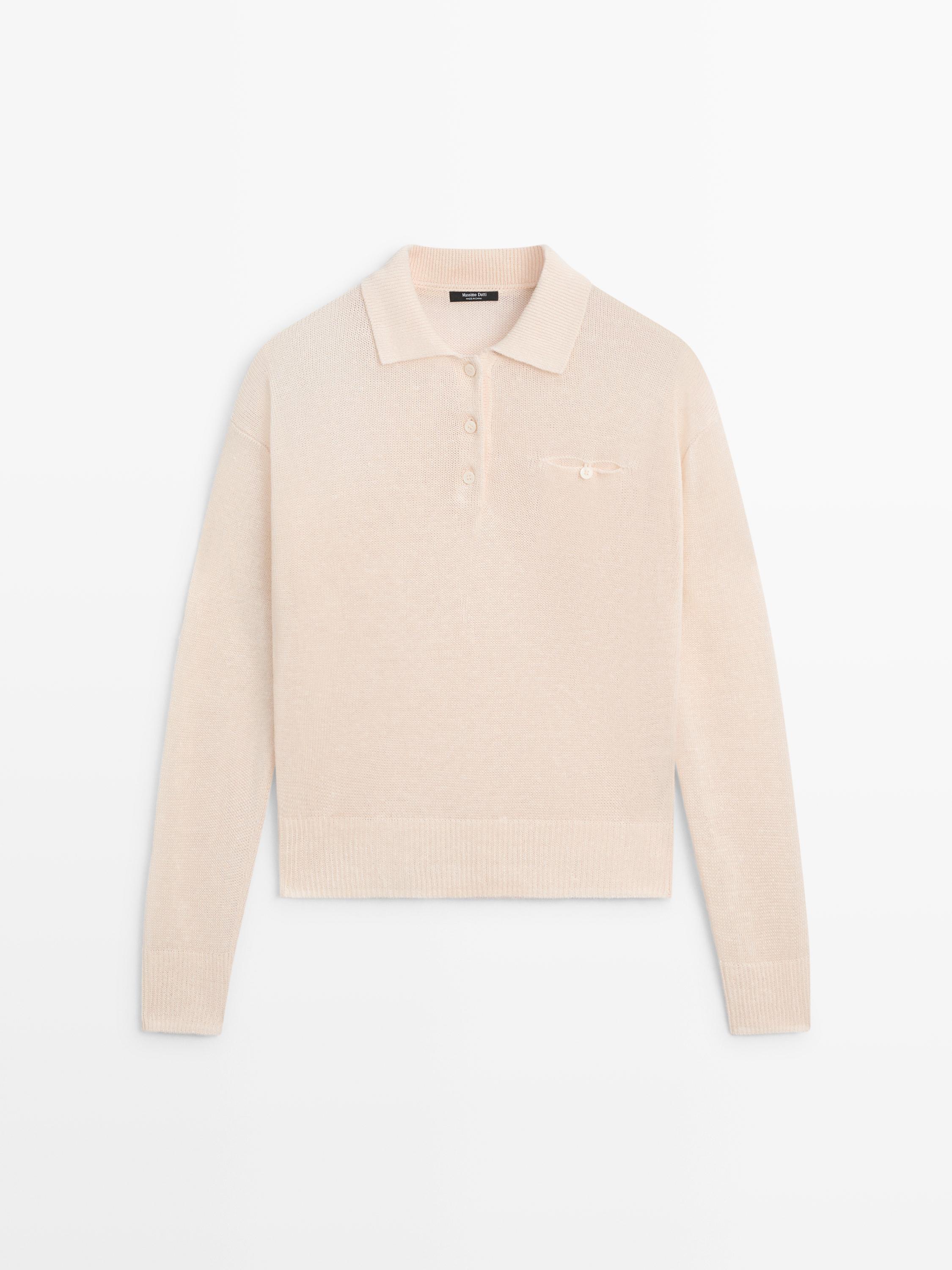 Pull fin en lin à col polo