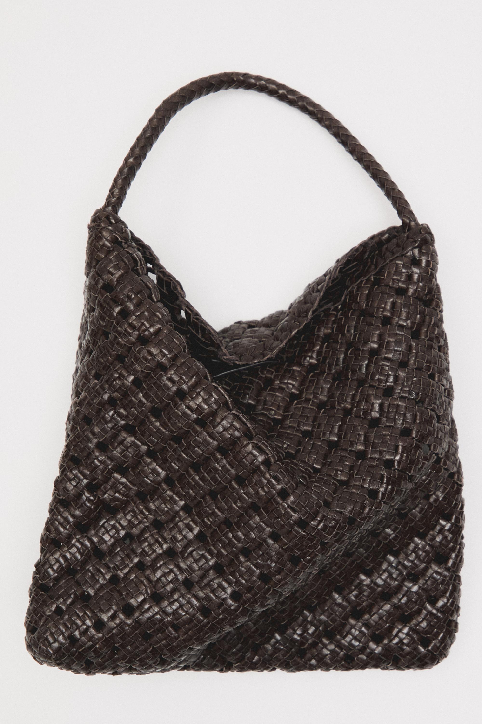 Medium braided nappa leather bag — BROWN