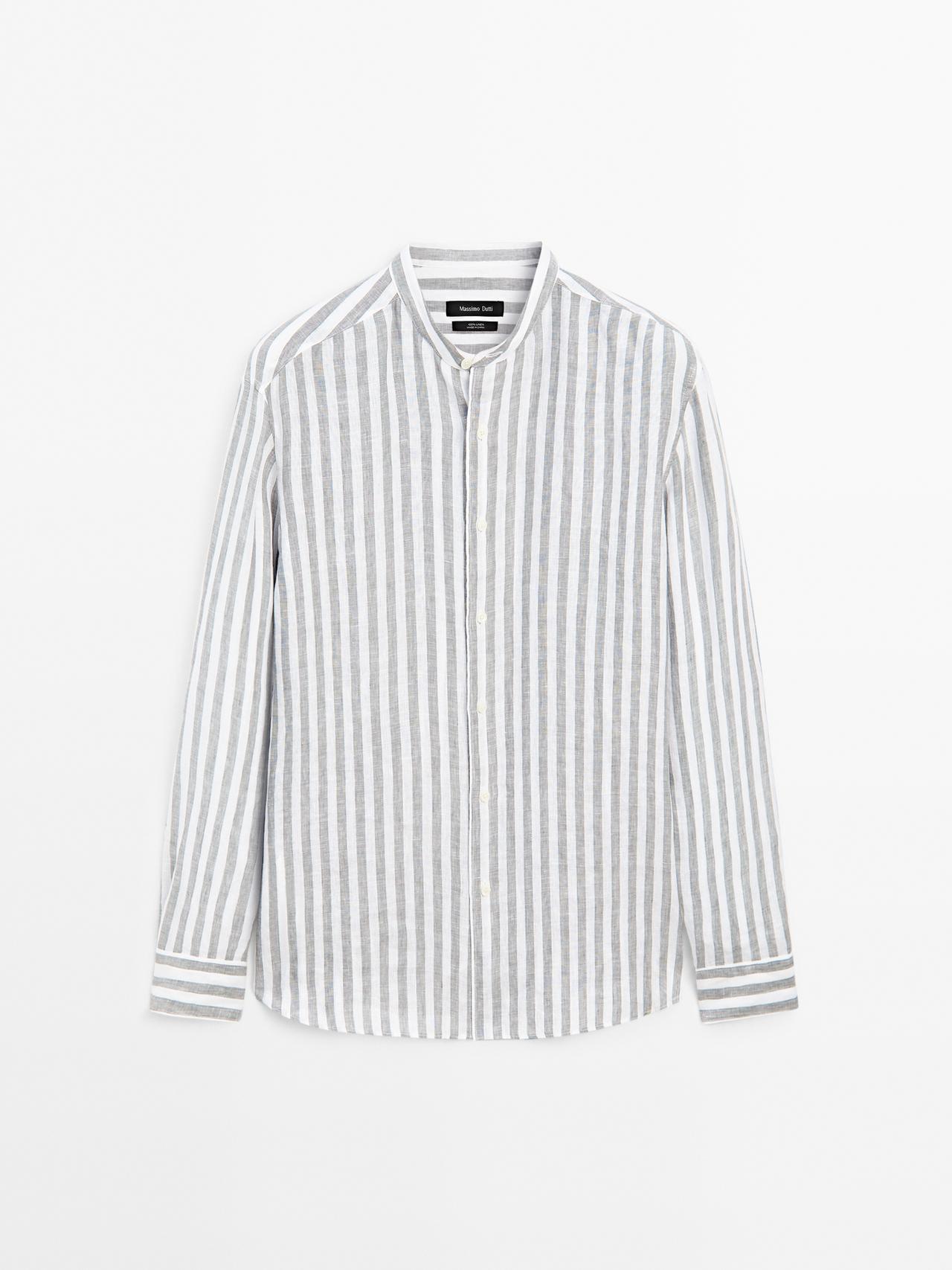 Massimo Dutti - Heren - Regular Fit Overhemd Met Opstaande Kraag - Grijsachtig Groen - M