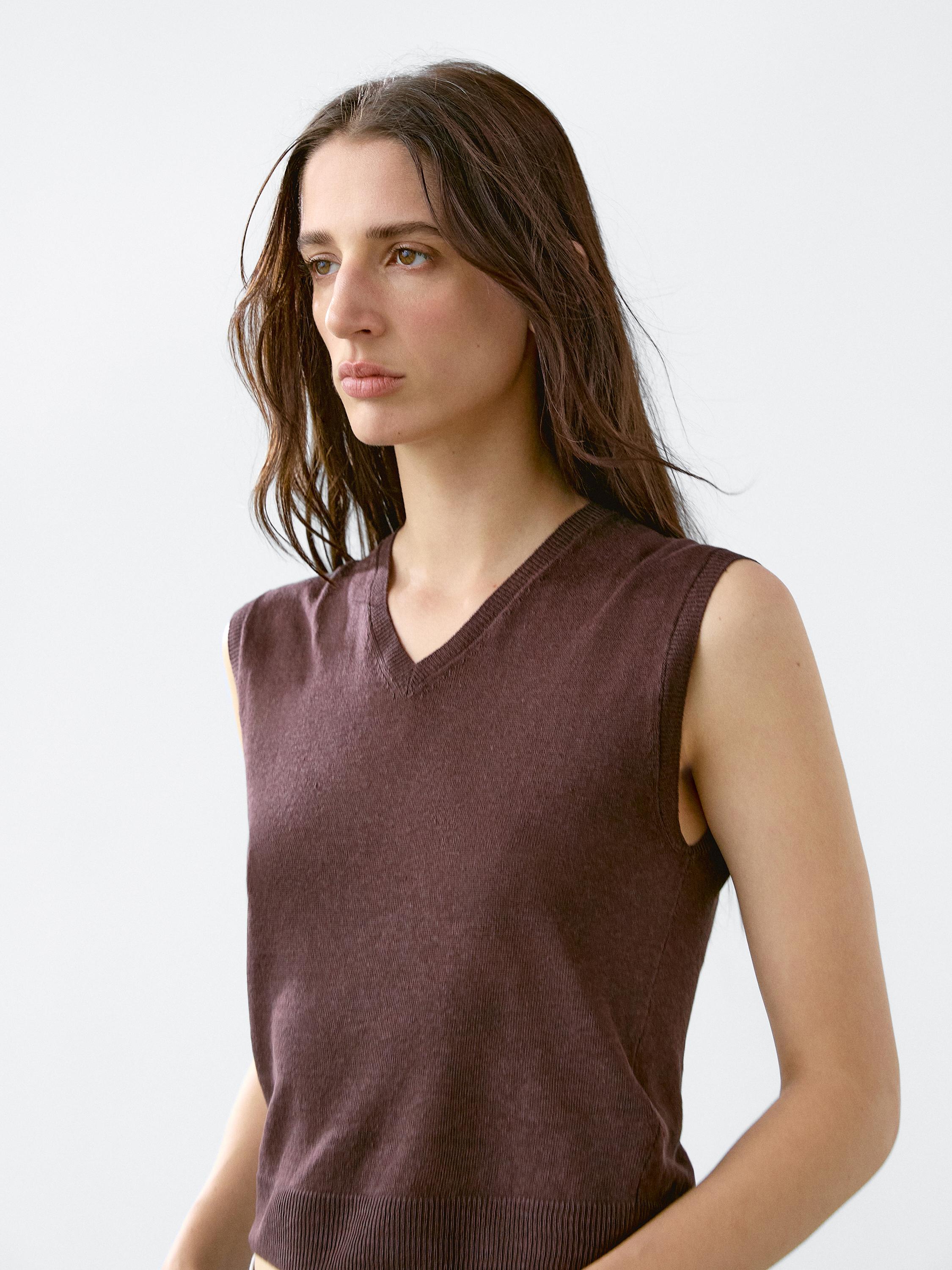 100% linen melange knit vest