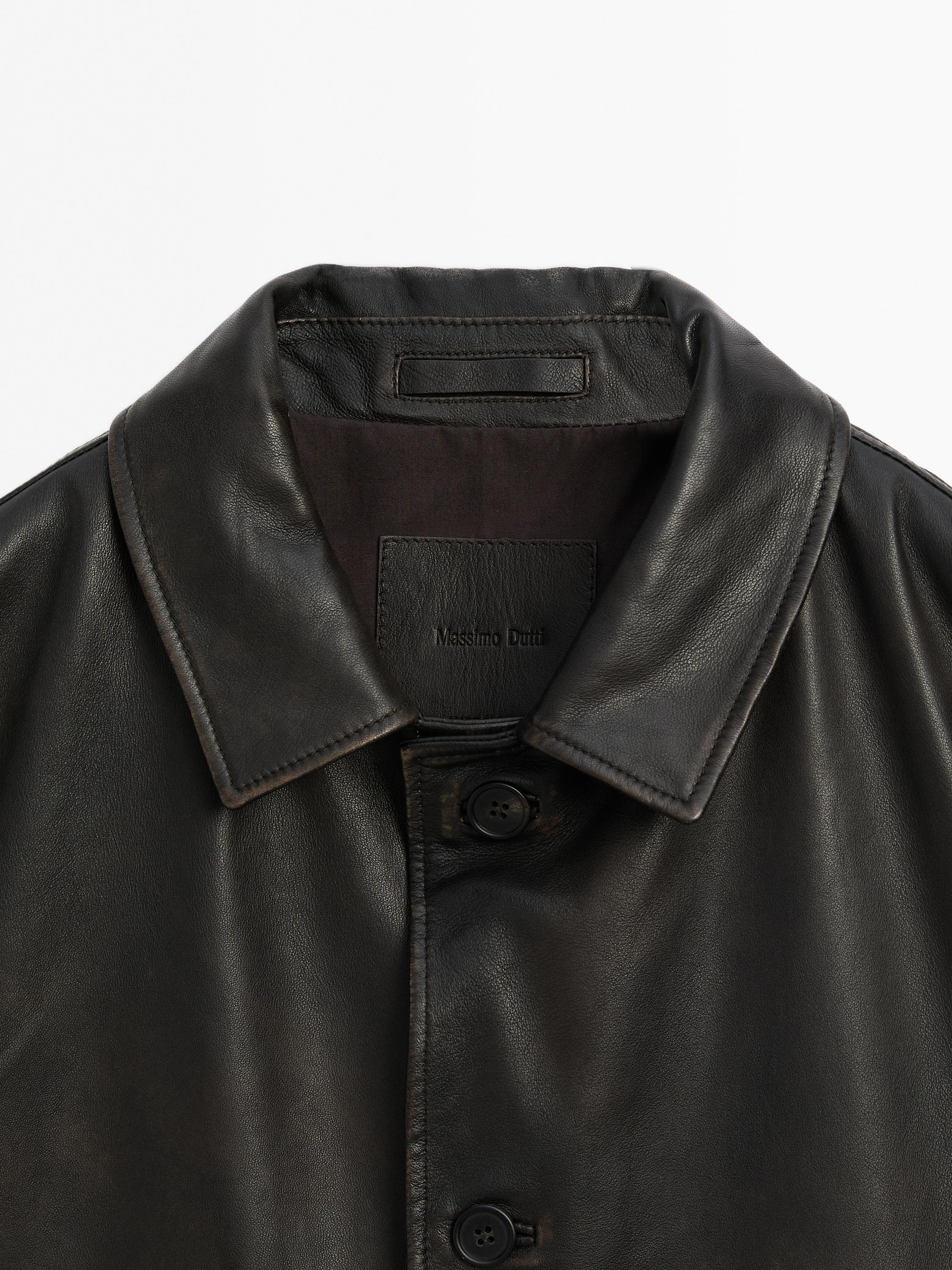 Worn effect nappa leather jacket