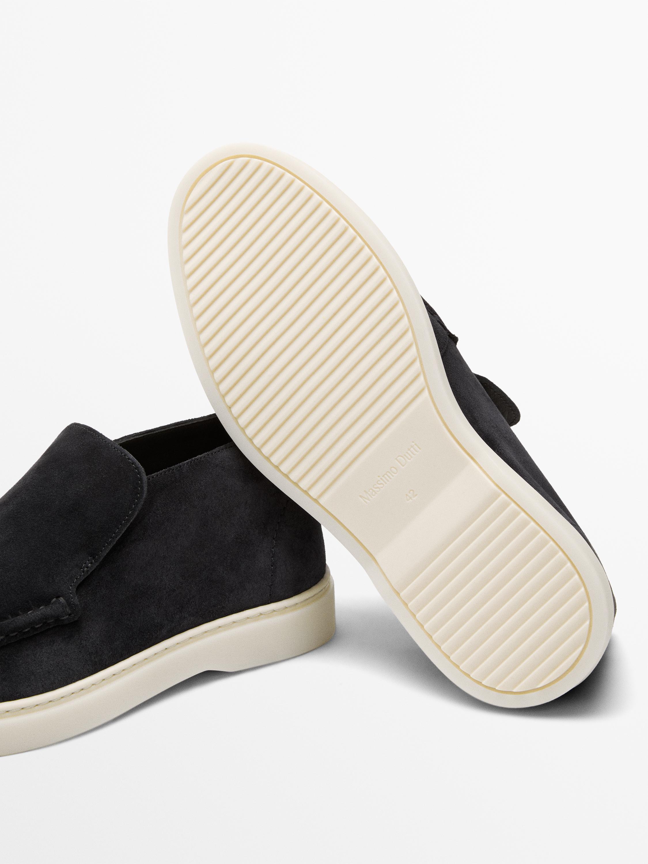 Split suede leather boot-style loafer — Dark blue
