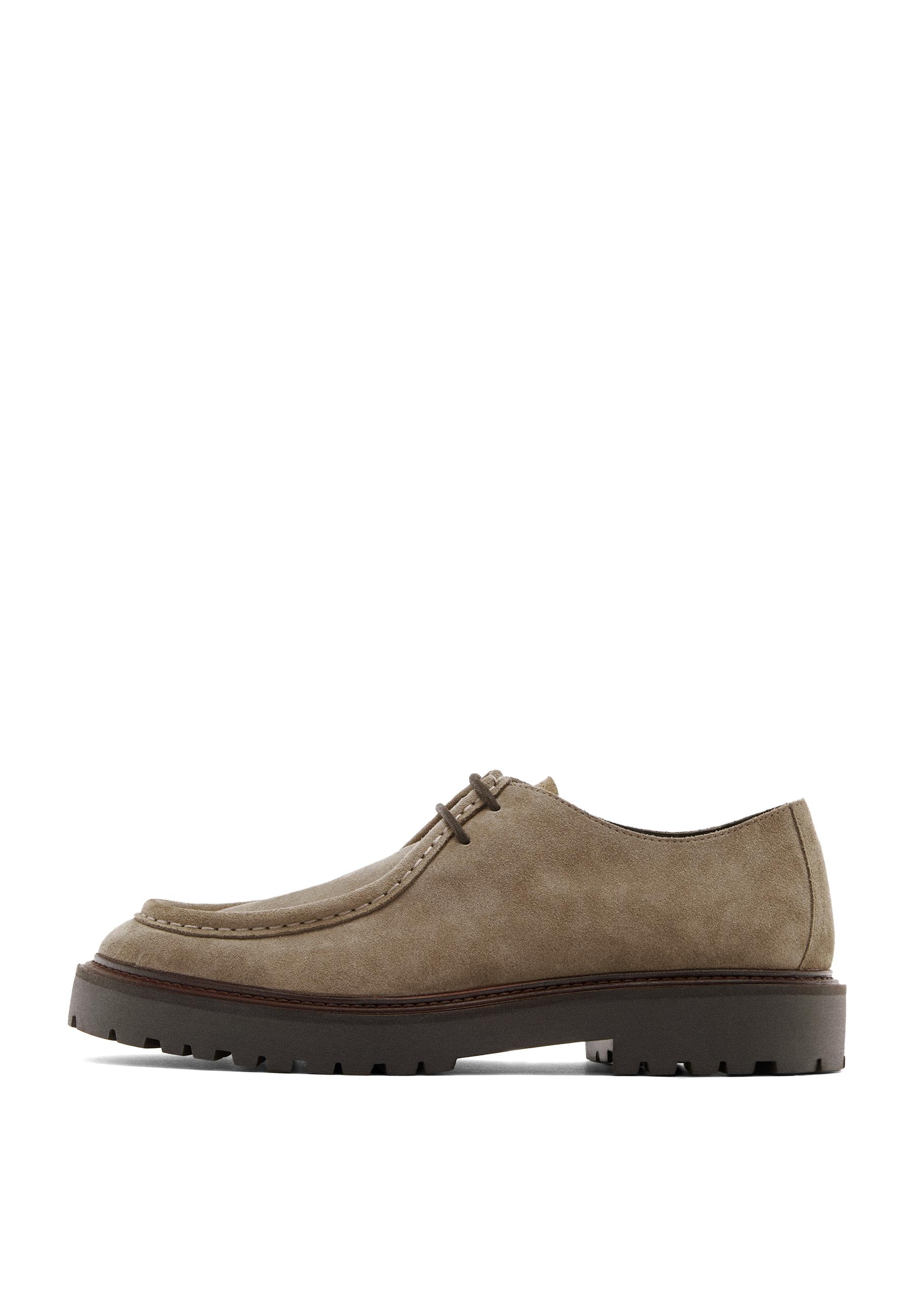 Moc toe split suede shoes — TAUPE