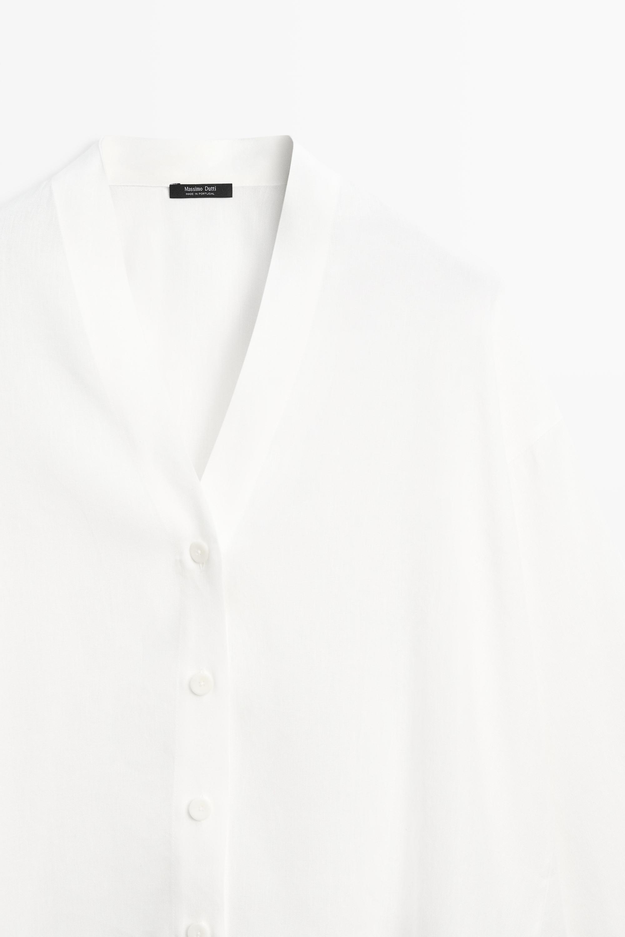 Flowing linen-blend V-neck shirt — WHITE