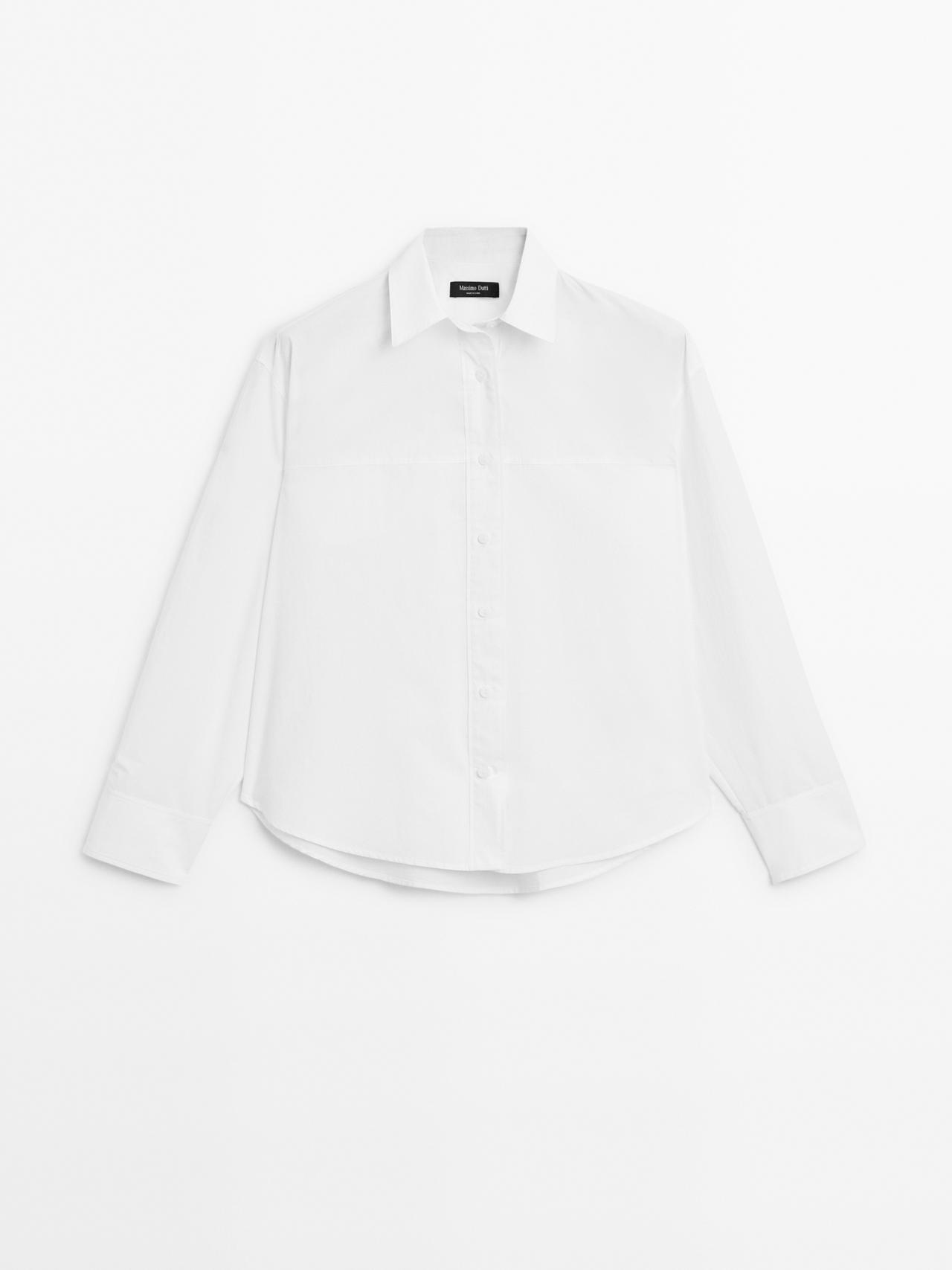 Massimo Dutti - Dame - Skjorte I 100 % Bomuld Med Sømdetalje - Hvid - Xs