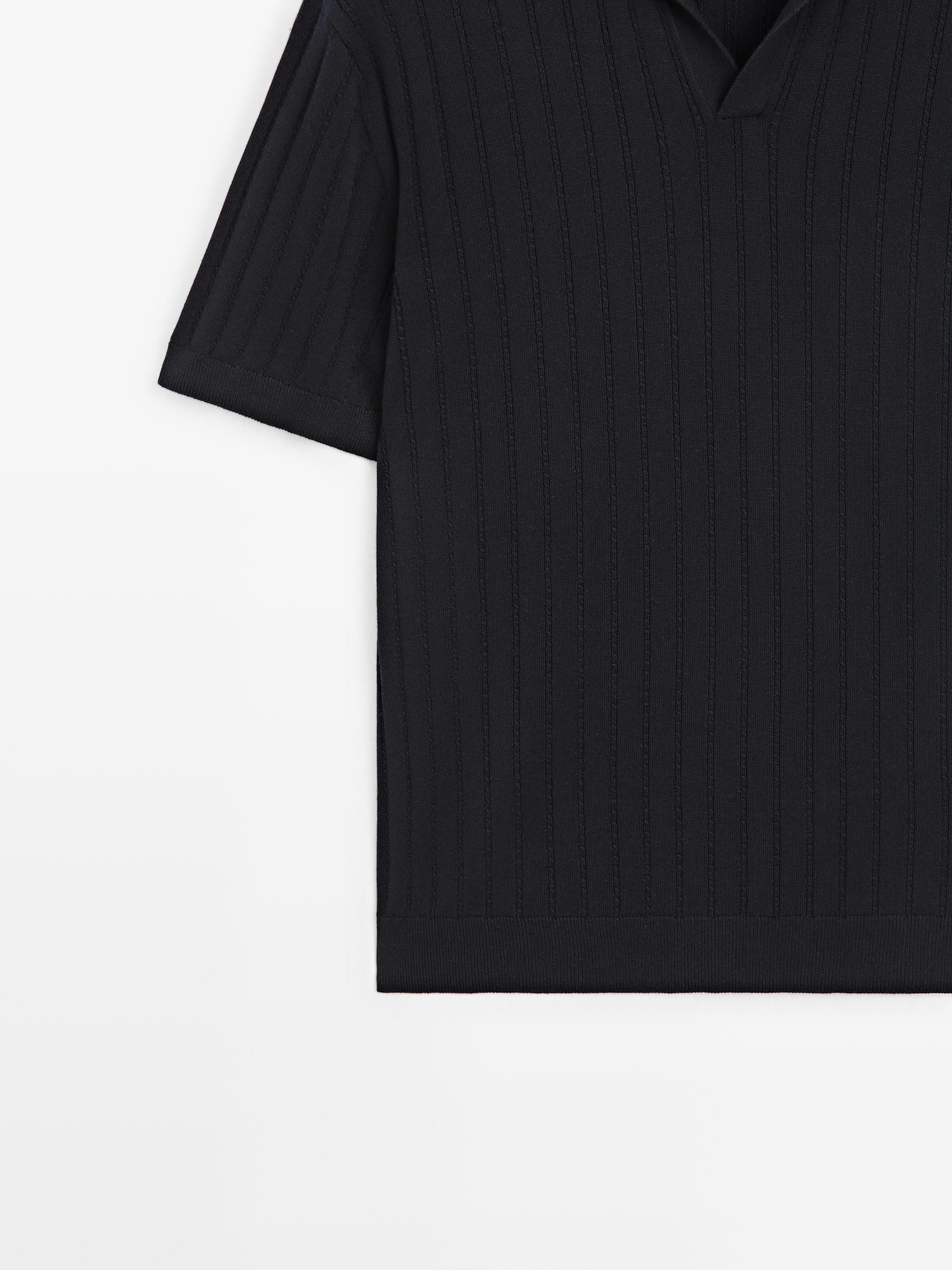 Cable-knit polo sweater — NAVY BLUE